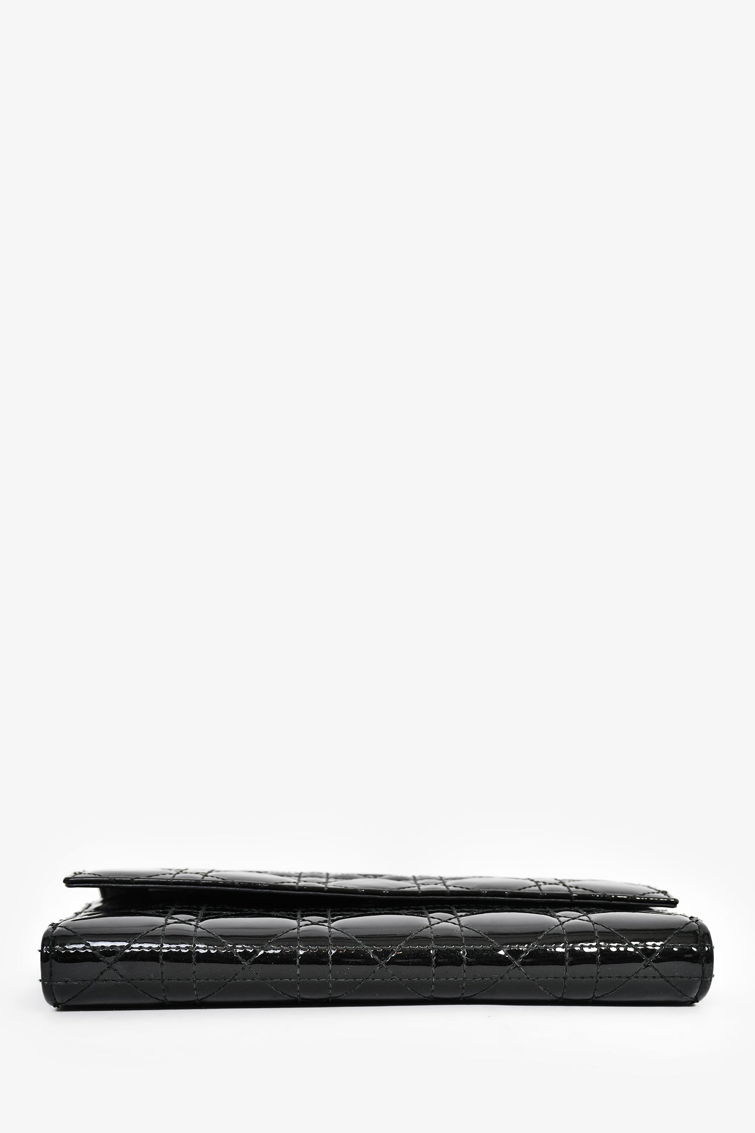 Christian Dior 2014 Black Cannage Patent Leather Lady Wallet On Chain