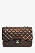 Pre-Loved Chanel™ 2009/2010 Brown/Black Lambskin Leather Metallic Single Flap Jumbo Bag
