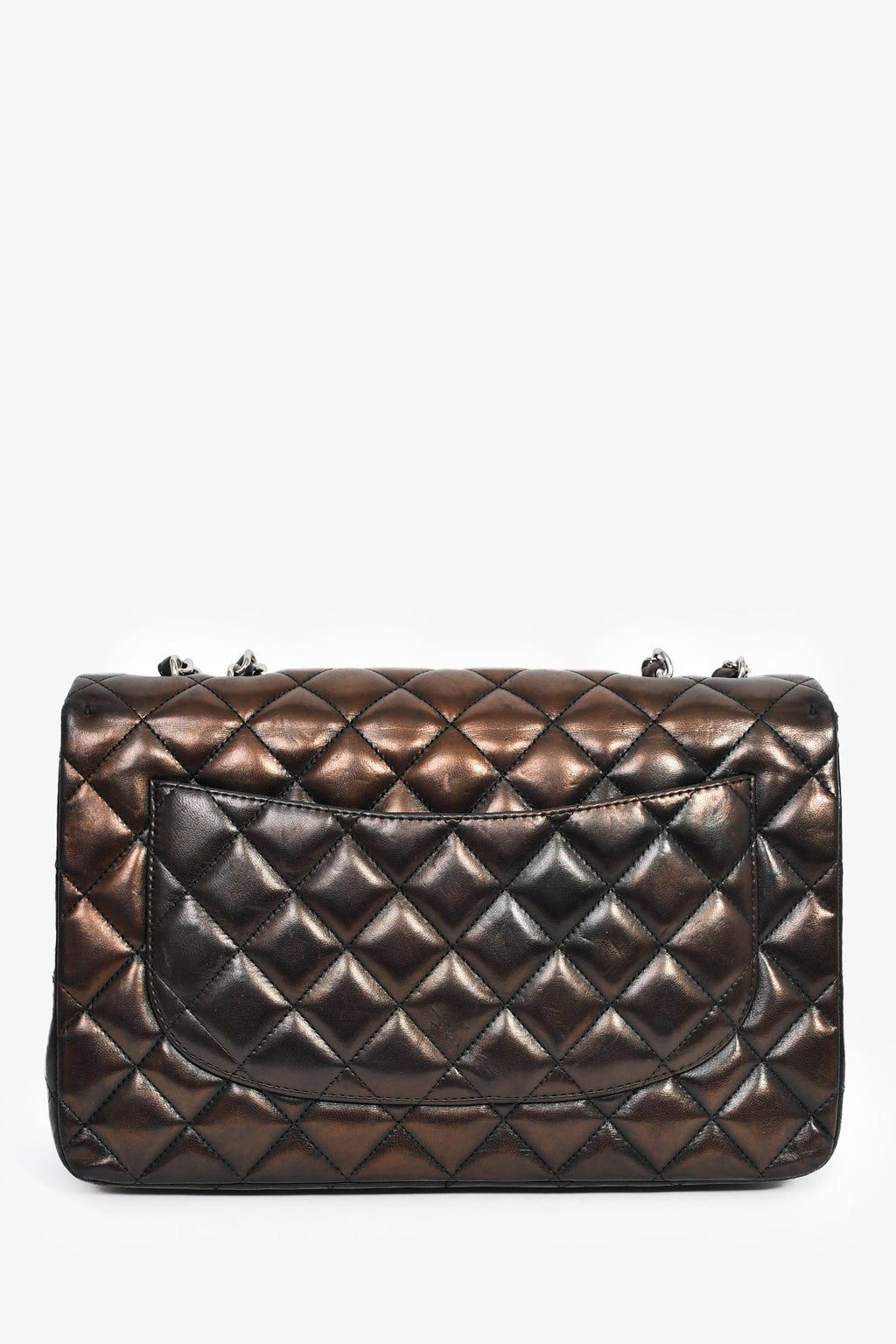Pre-Loved Chanel™ 2009/2010 Brown/Black Lambskin Leather Metallic Single Flap Jumbo Bag
