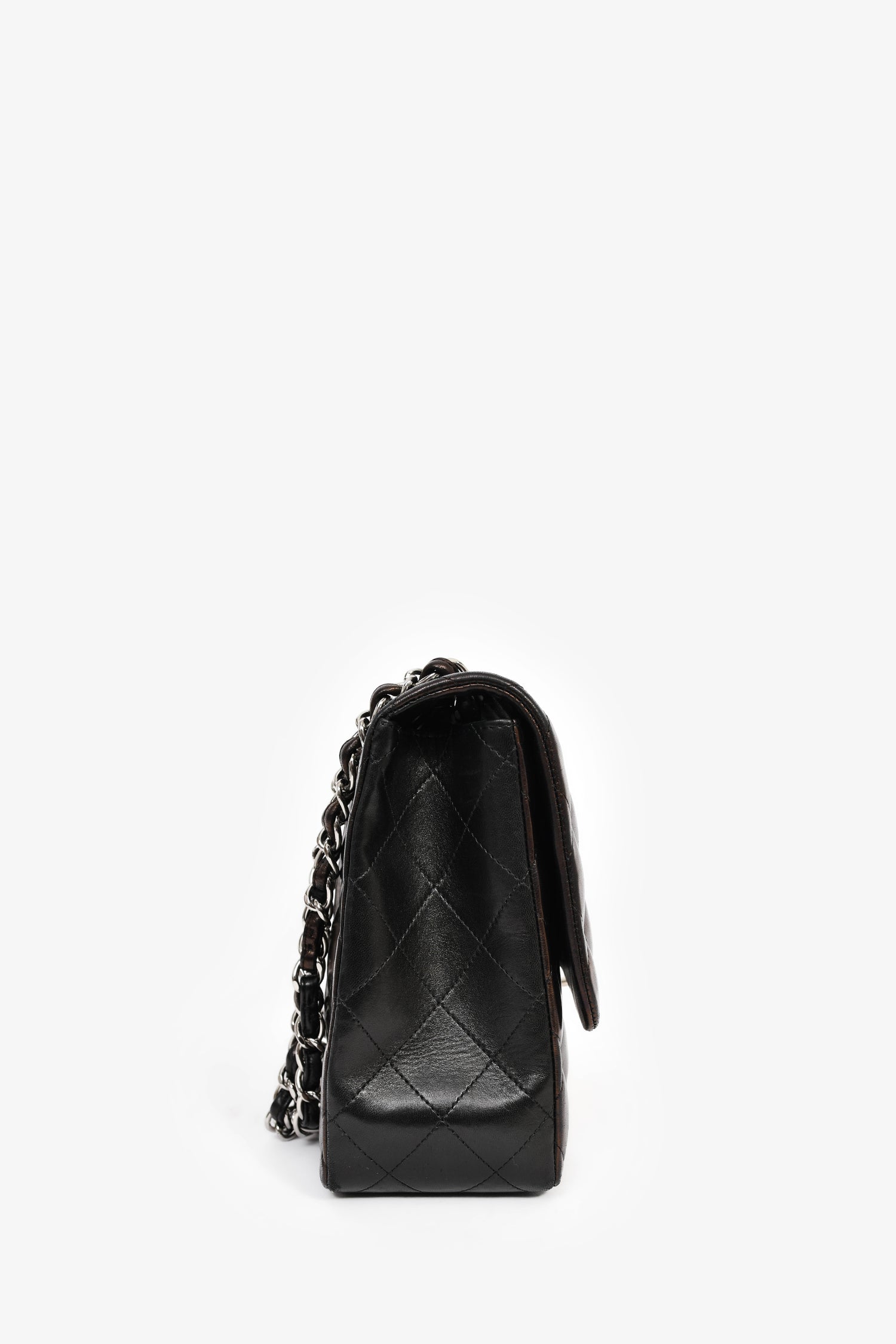Pre-Loved Chanel™ 2009/2010 Brown/Black Lambskin Leather Metallic Single Flap Jumbo Bag