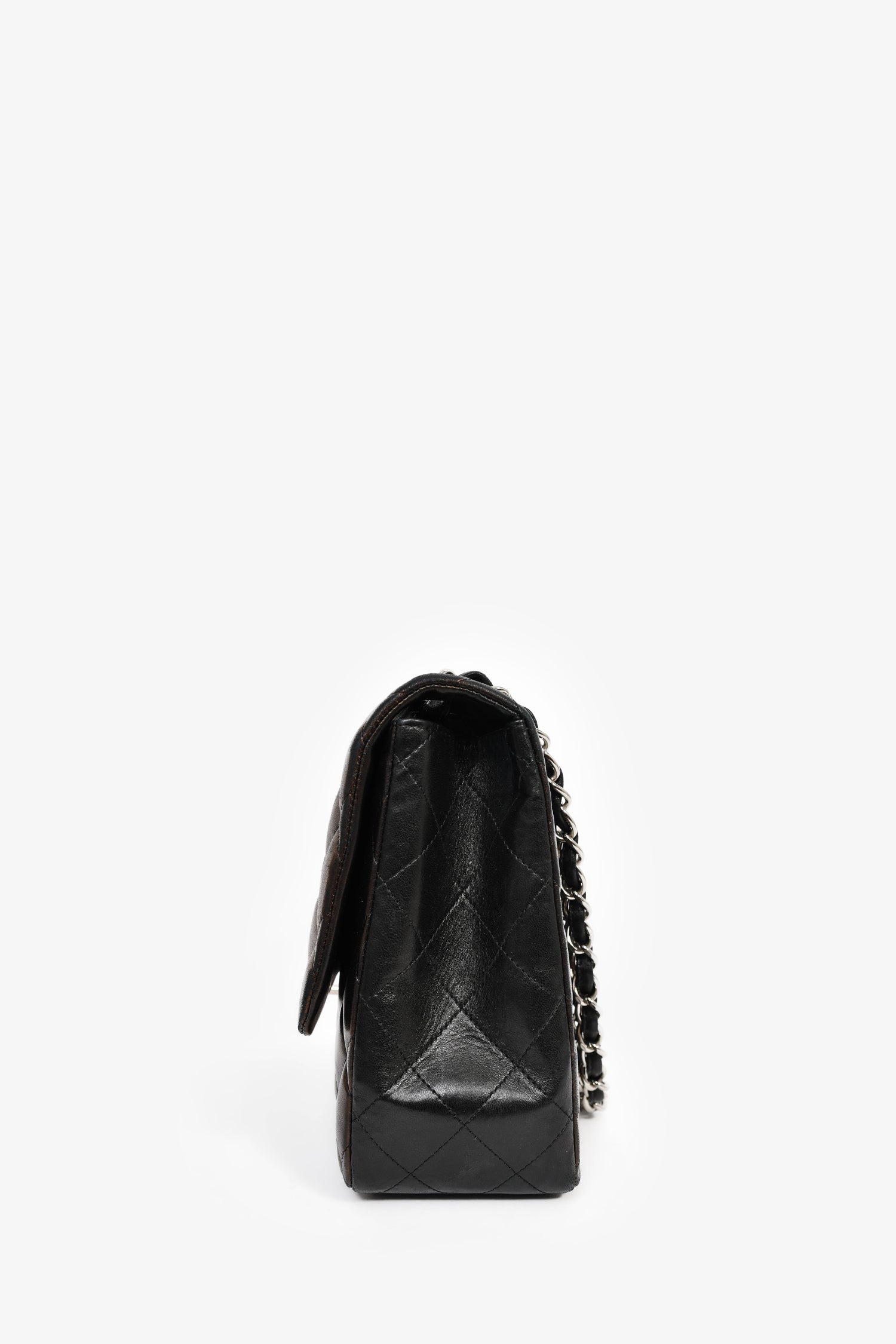 Pre-Loved Chanel™ 2009/2010 Brown/Black Lambskin Leather Metallic Single Flap Jumbo Bag