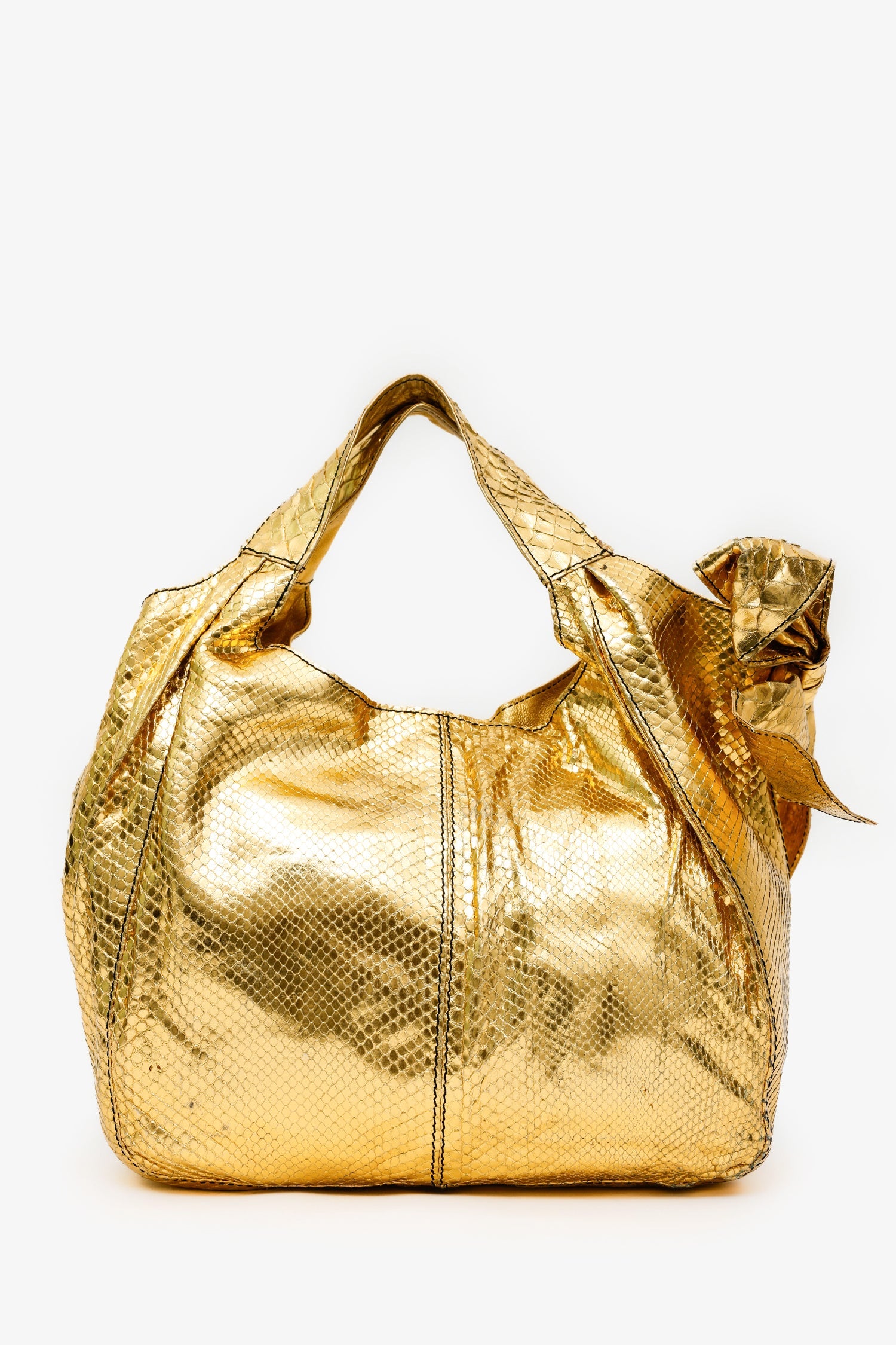 Valentino Gold Snake Embossed Leather Tote Bag