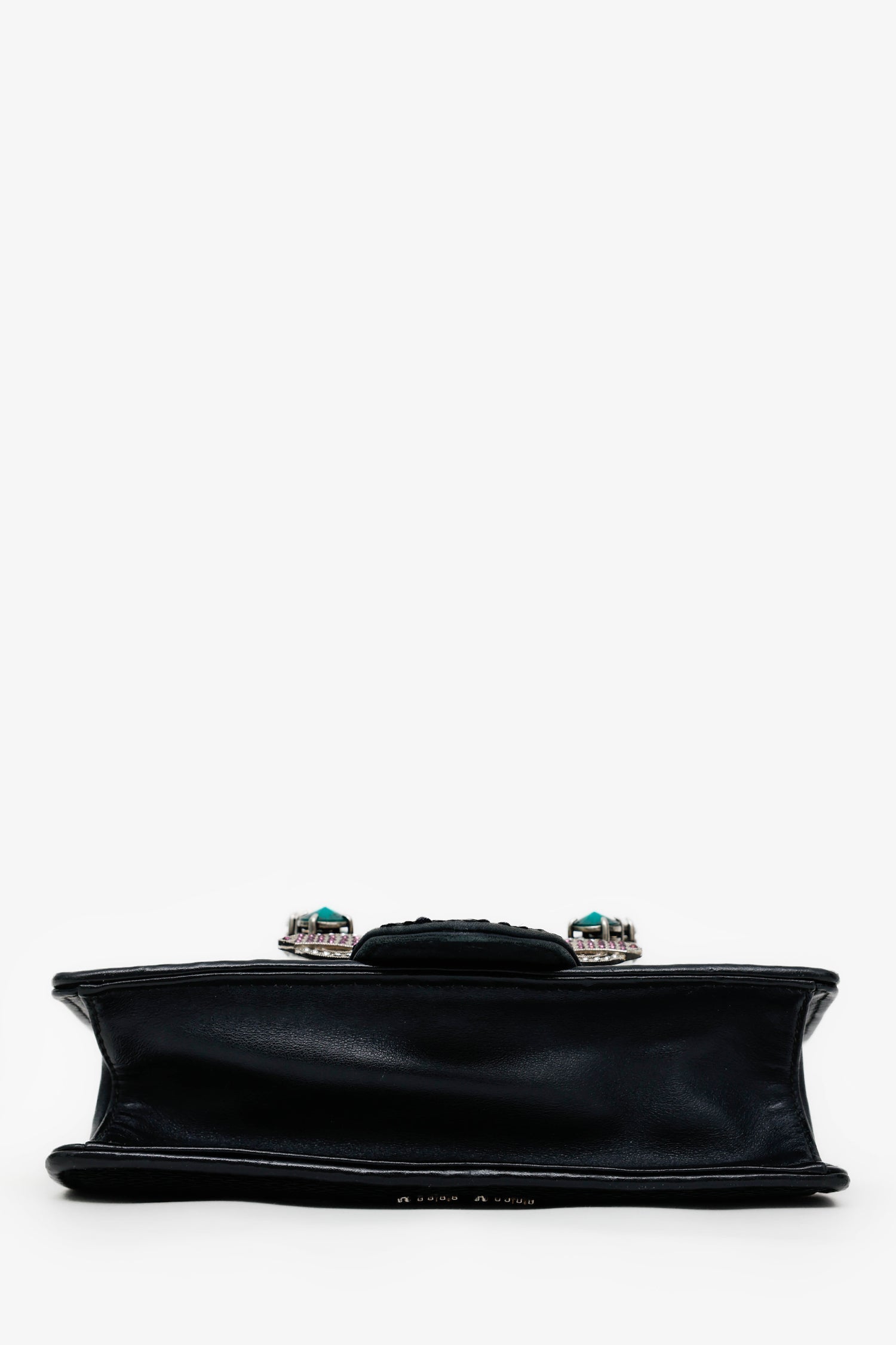 Miu Miu Black Sequin Leather Crystal Embellished Buckle Flap Shoulder Bag