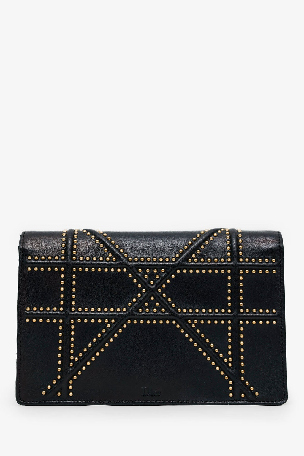 Christian Dior 2018 Black Leather Studded Diorama Wallet On Chain