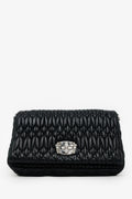 Miu Miu Black Matelasse Nappa Leather Crystal Embellished Shoulder Bag With Strap
