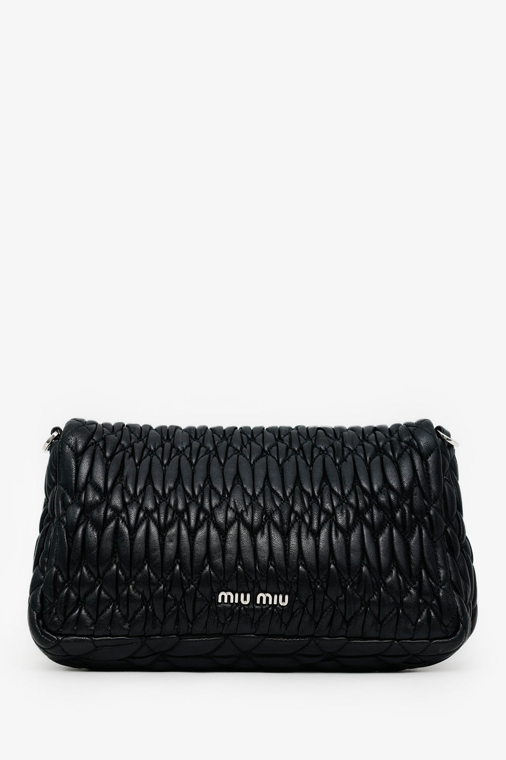 Miu Miu Black Matelasse Nappa Leather Crystal Embellished Shoulder Bag With Strap