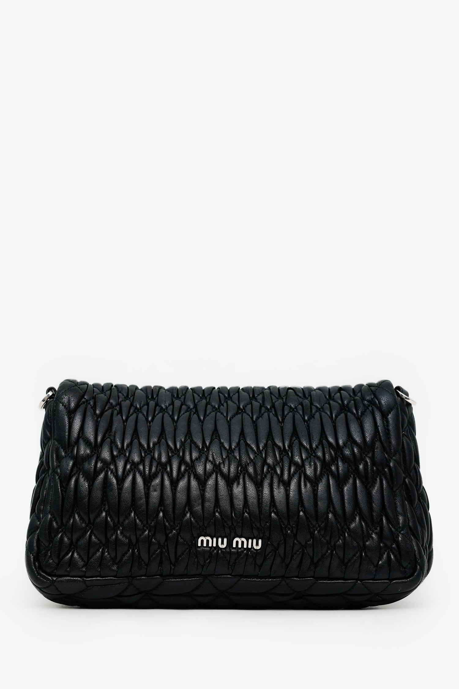 Miu Miu Black Matelasse Nappa Leather Crystal Embellished Shoulder Bag With Strap