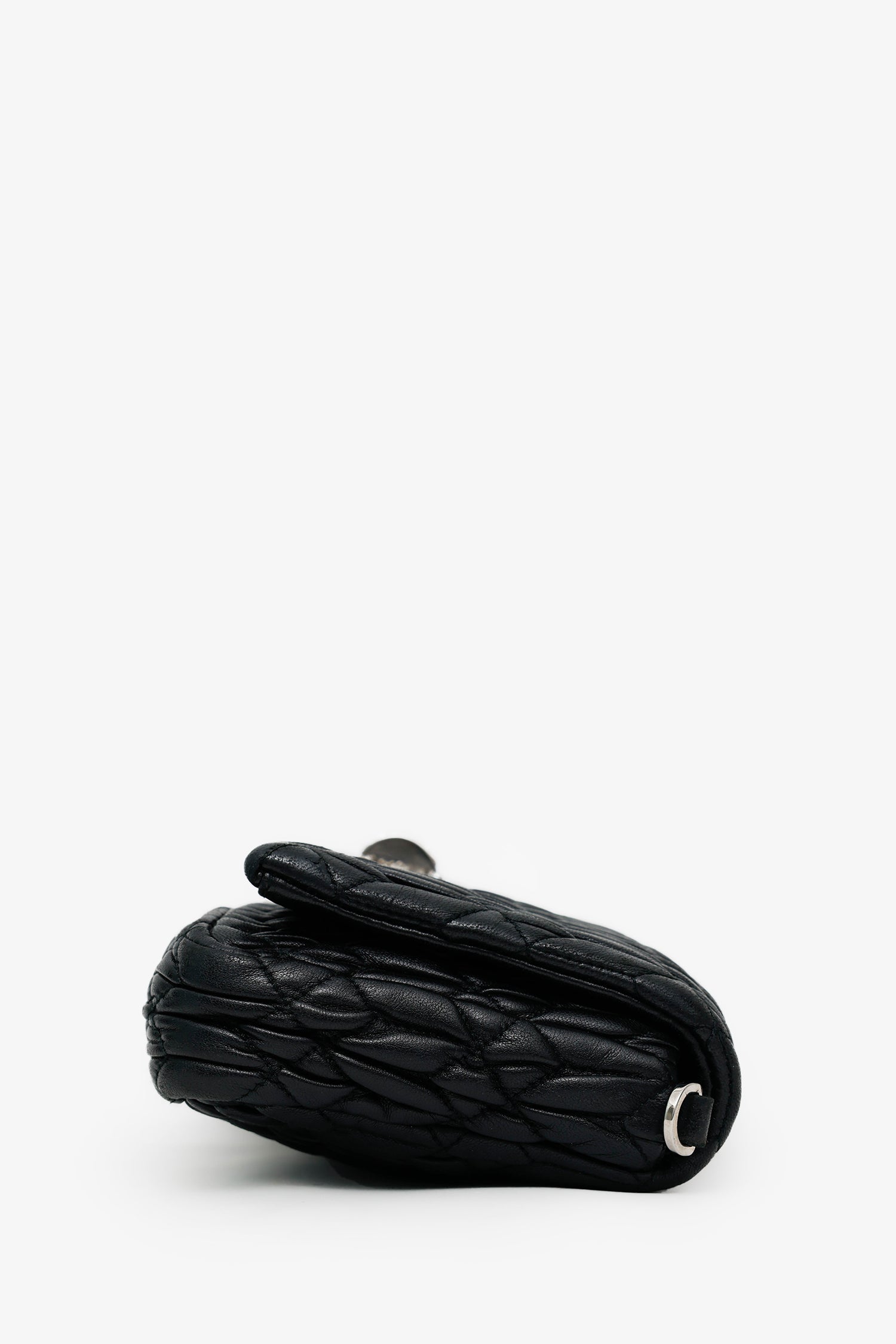Miu Miu Black Matelasse Nappa Leather Crystal Embellished Shoulder Bag With Strap