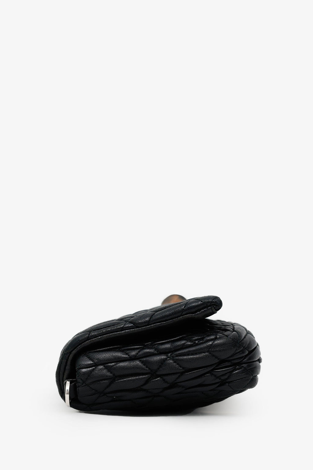 Miu Miu Black Matelasse Nappa Leather Crystal Embellished Shoulder Bag With Strap