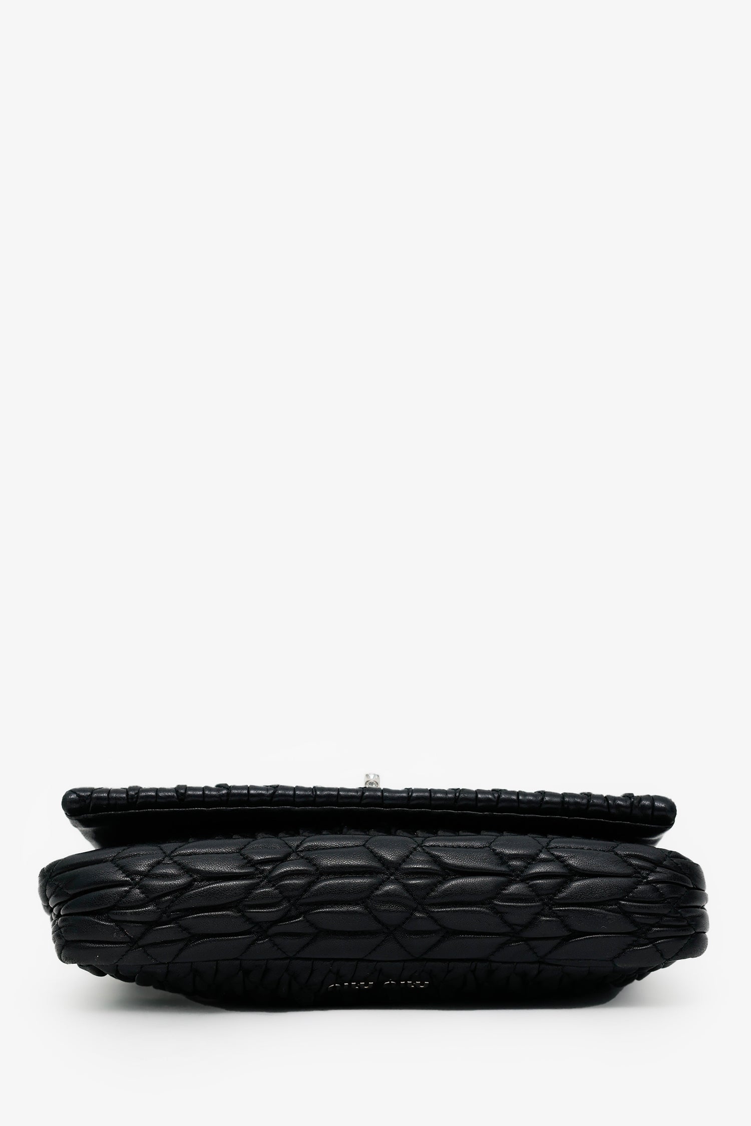 Miu Miu Black Matelasse Nappa Leather Crystal Embellished Shoulder Bag With Strap
