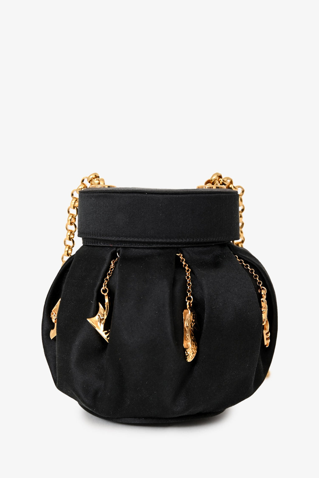 Salvatore Ferragamo Vintage Limited-Edition Black Silk Shoe Charms Bucket Bag