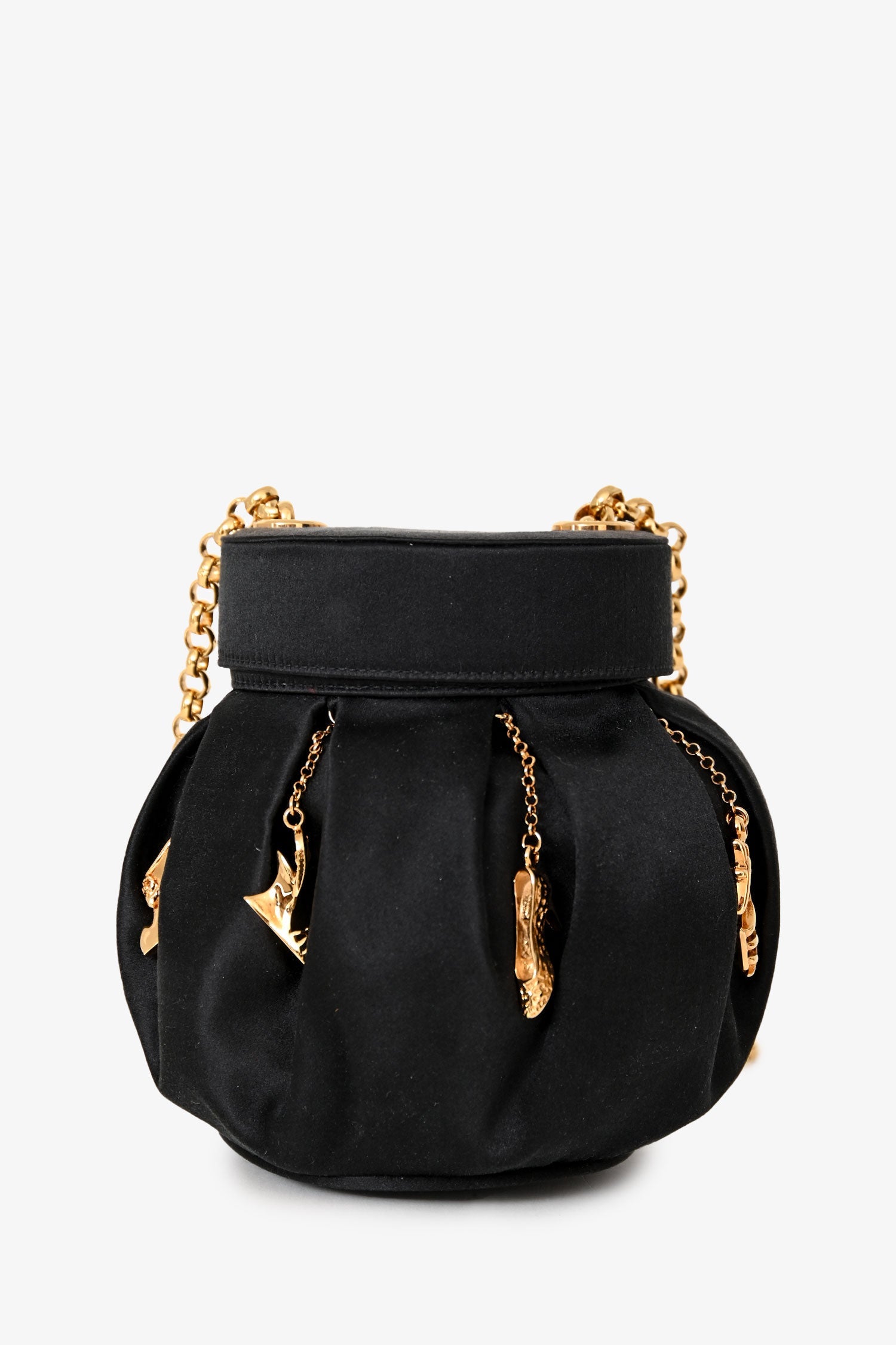 Salvatore Ferragamo Vintage Limited-Edition Black Silk Shoe Charms Bucket Bag