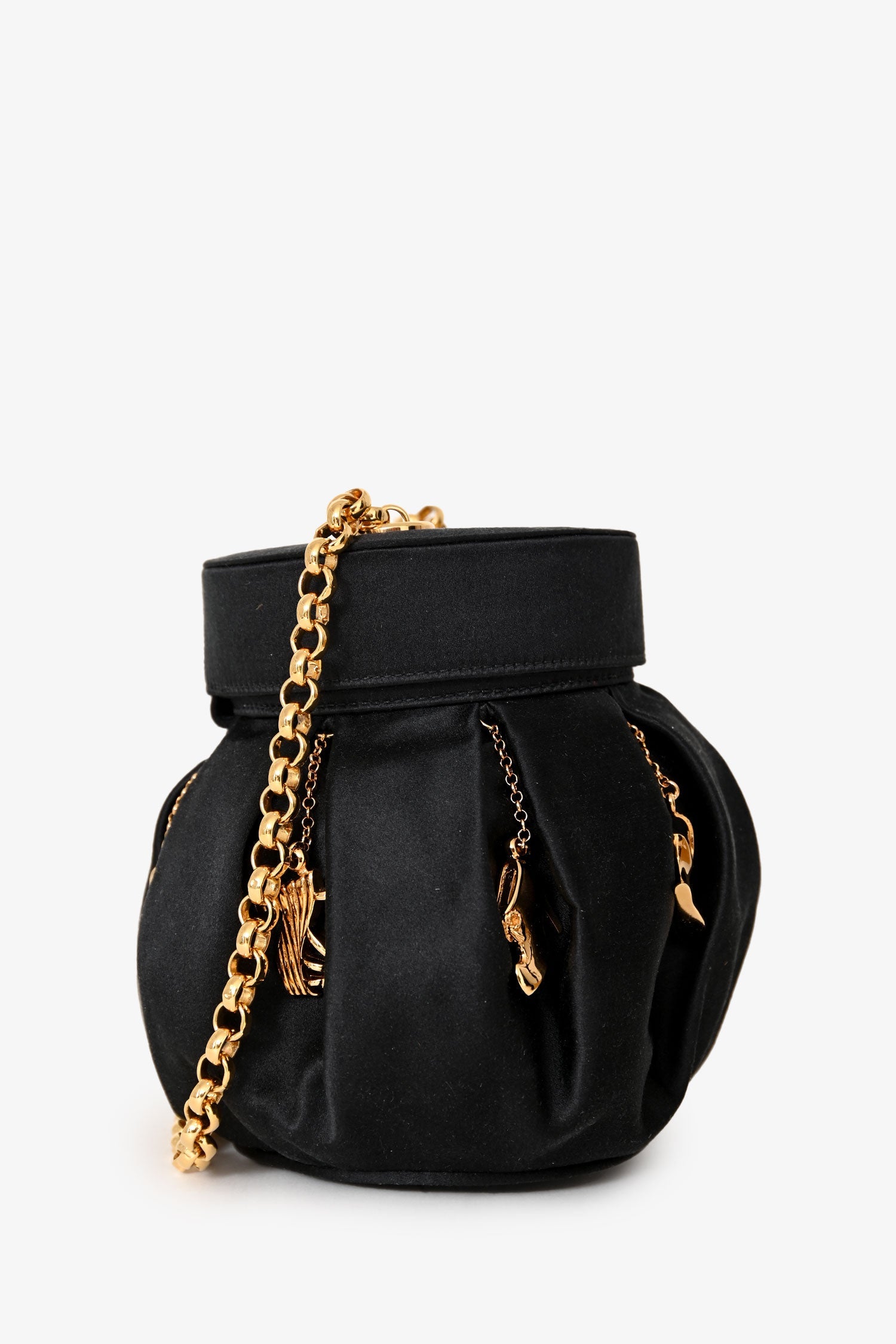 Salvatore Ferragamo Vintage Limited-Edition Black Silk Shoe Charms Bucket Bag