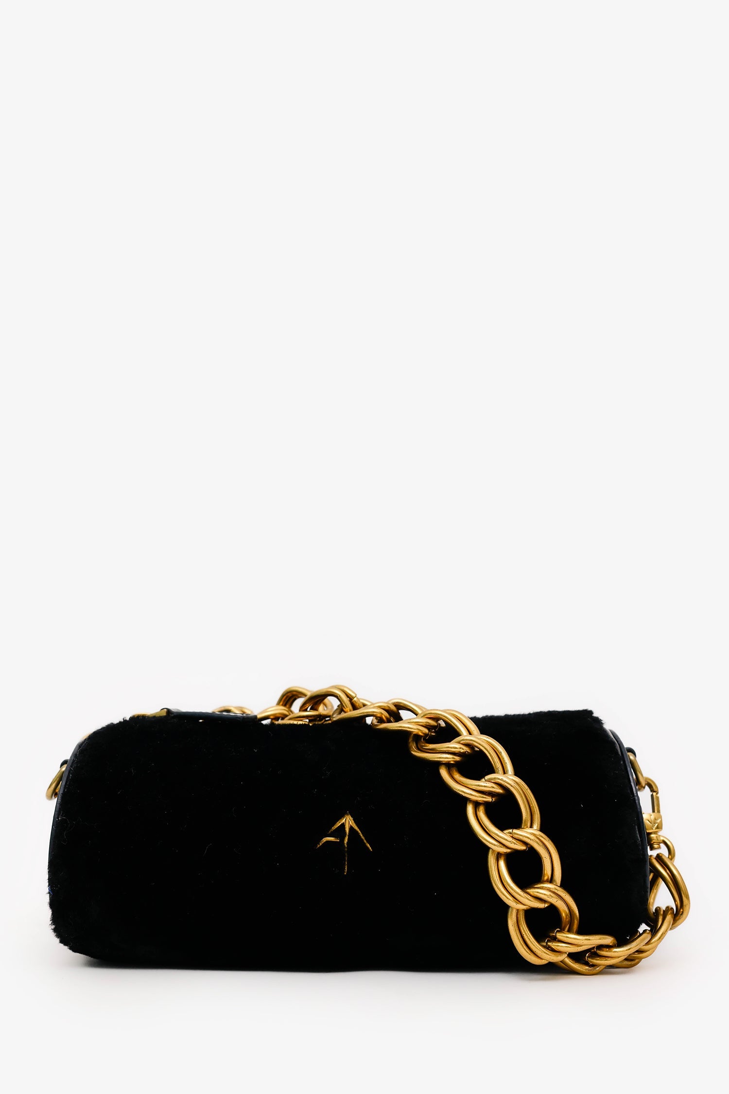 Manu Atelier Black/Shearling 'XX Mini Cylinder' Bag With Strap