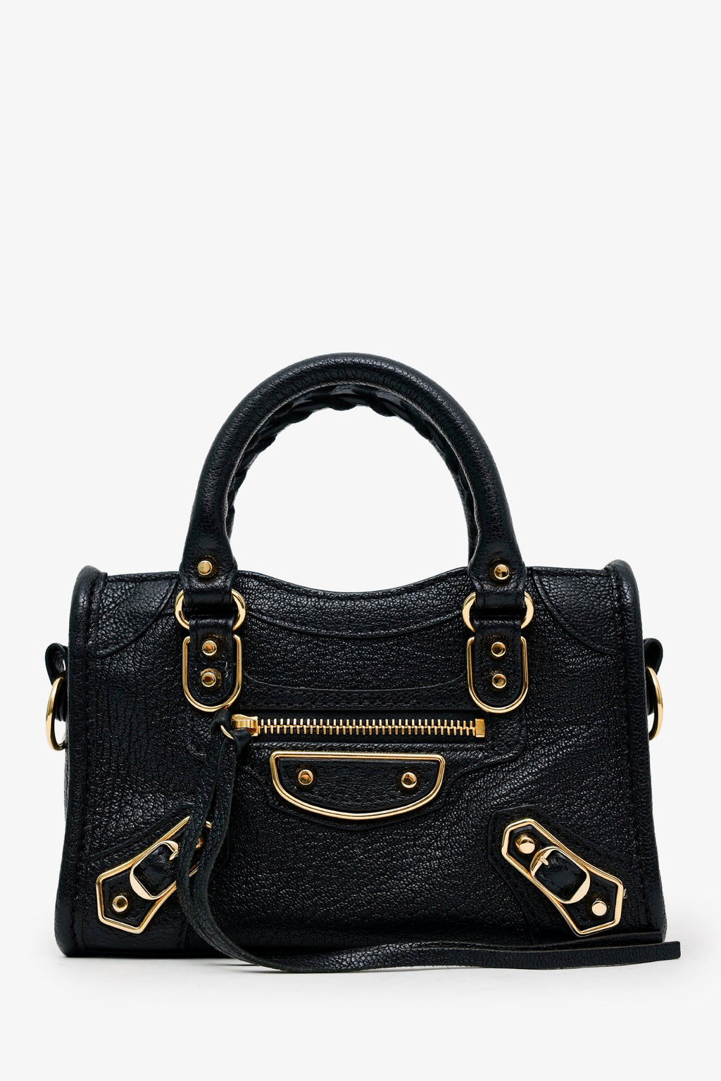 Balenciaga Black Leather Nano Edge City Bag GHW With Strap