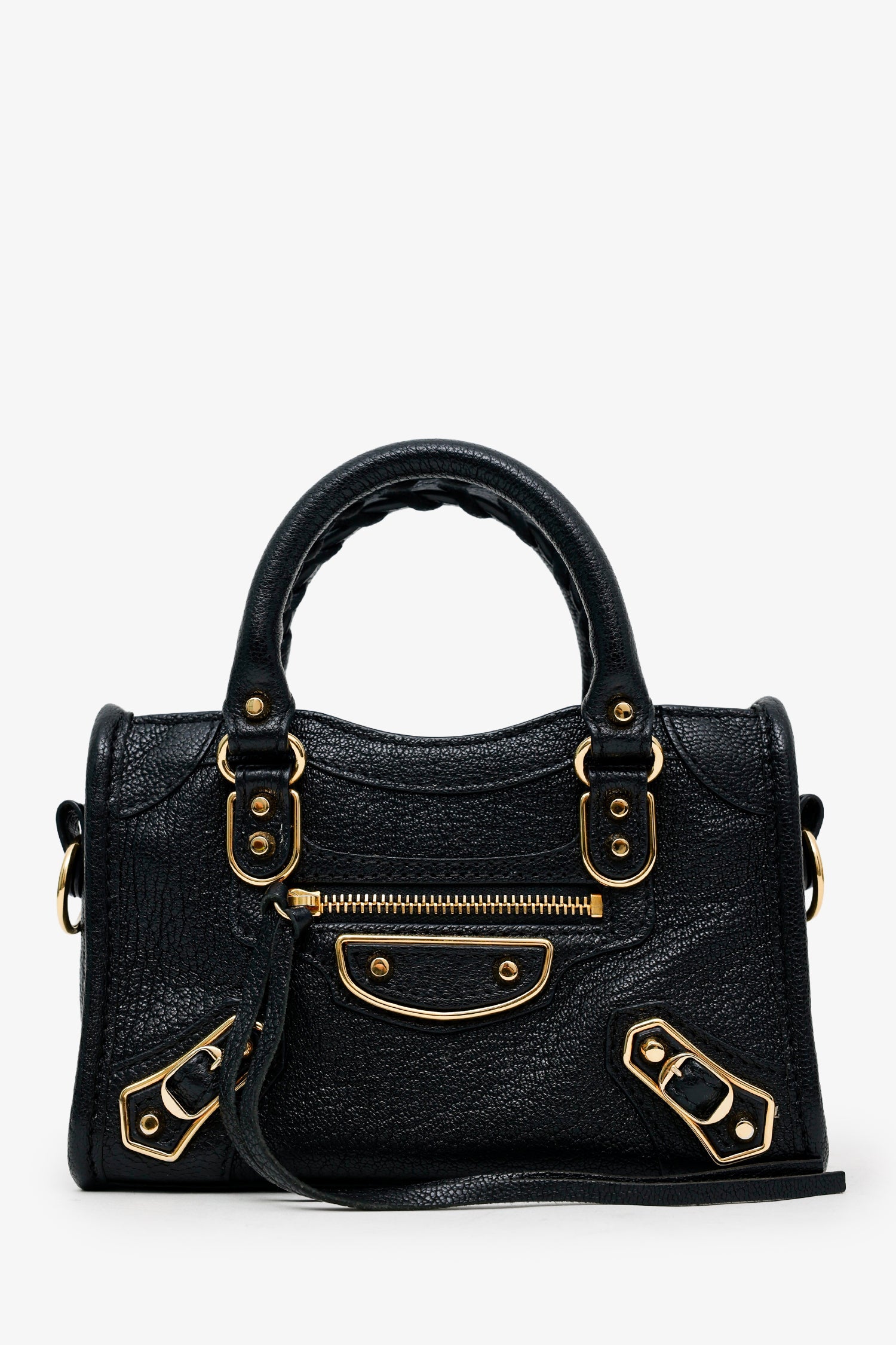 Balenciaga Black Leather Nano Edge City Bag GHW With Strap