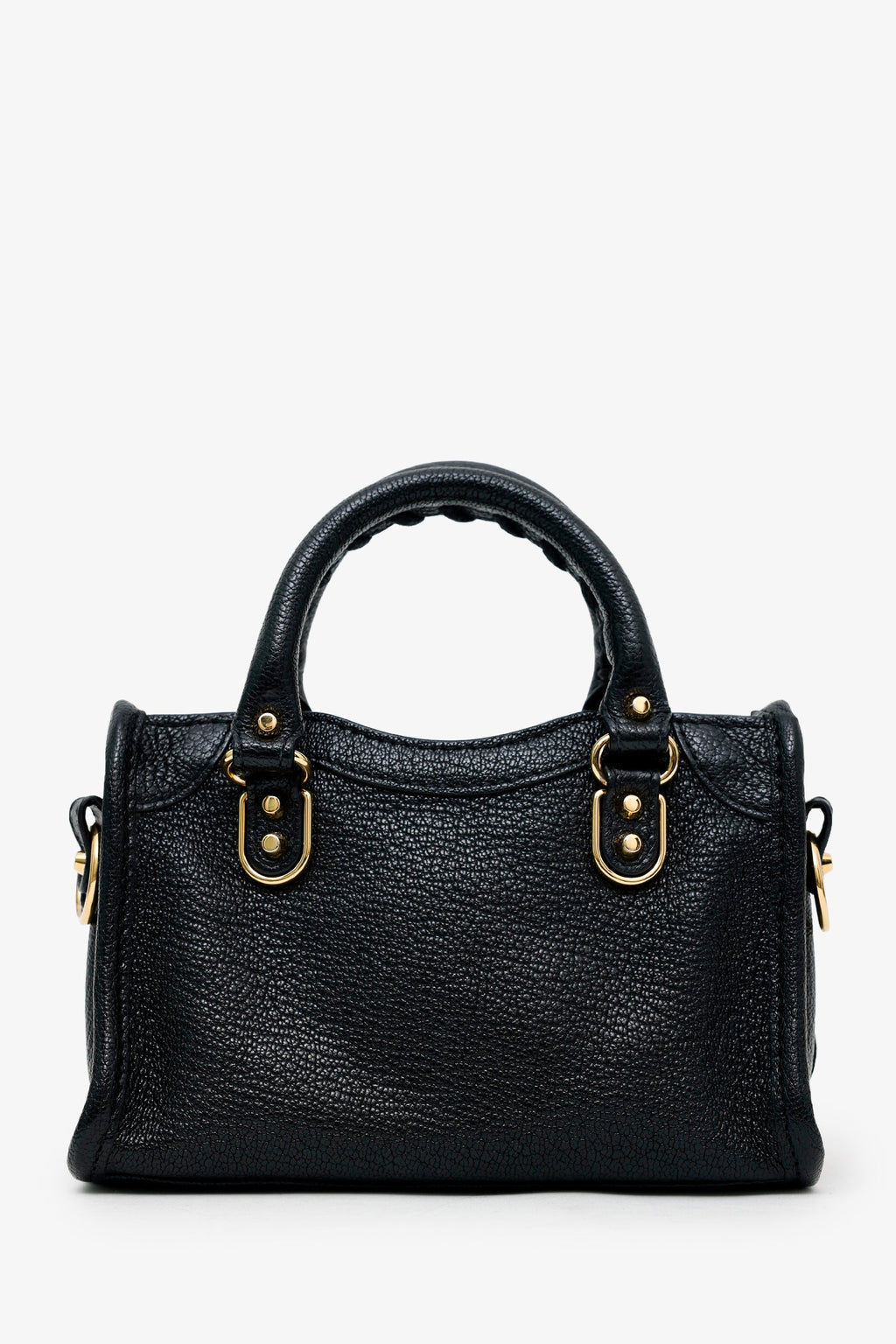 Balenciaga Black Leather Nano Edge City Bag GHW With Strap