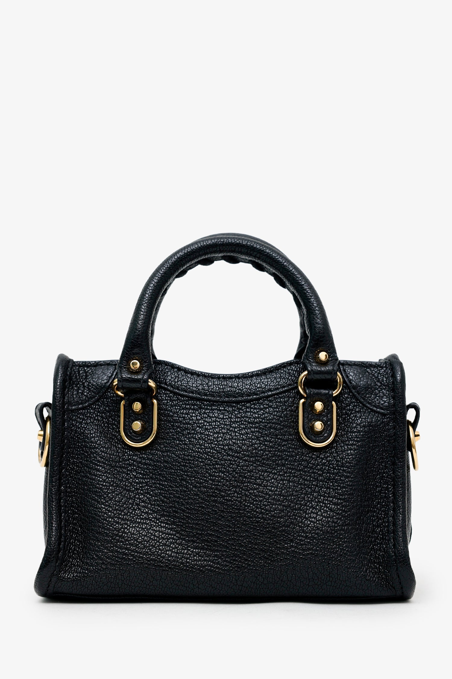 Balenciaga Black Leather Nano Edge City Bag GHW With Strap