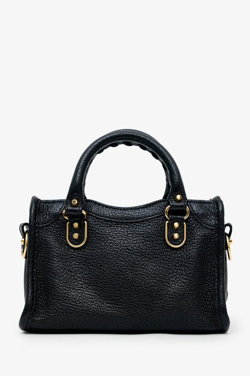Balenciaga Black Leather Nano Edge City Bag GHW With Strap