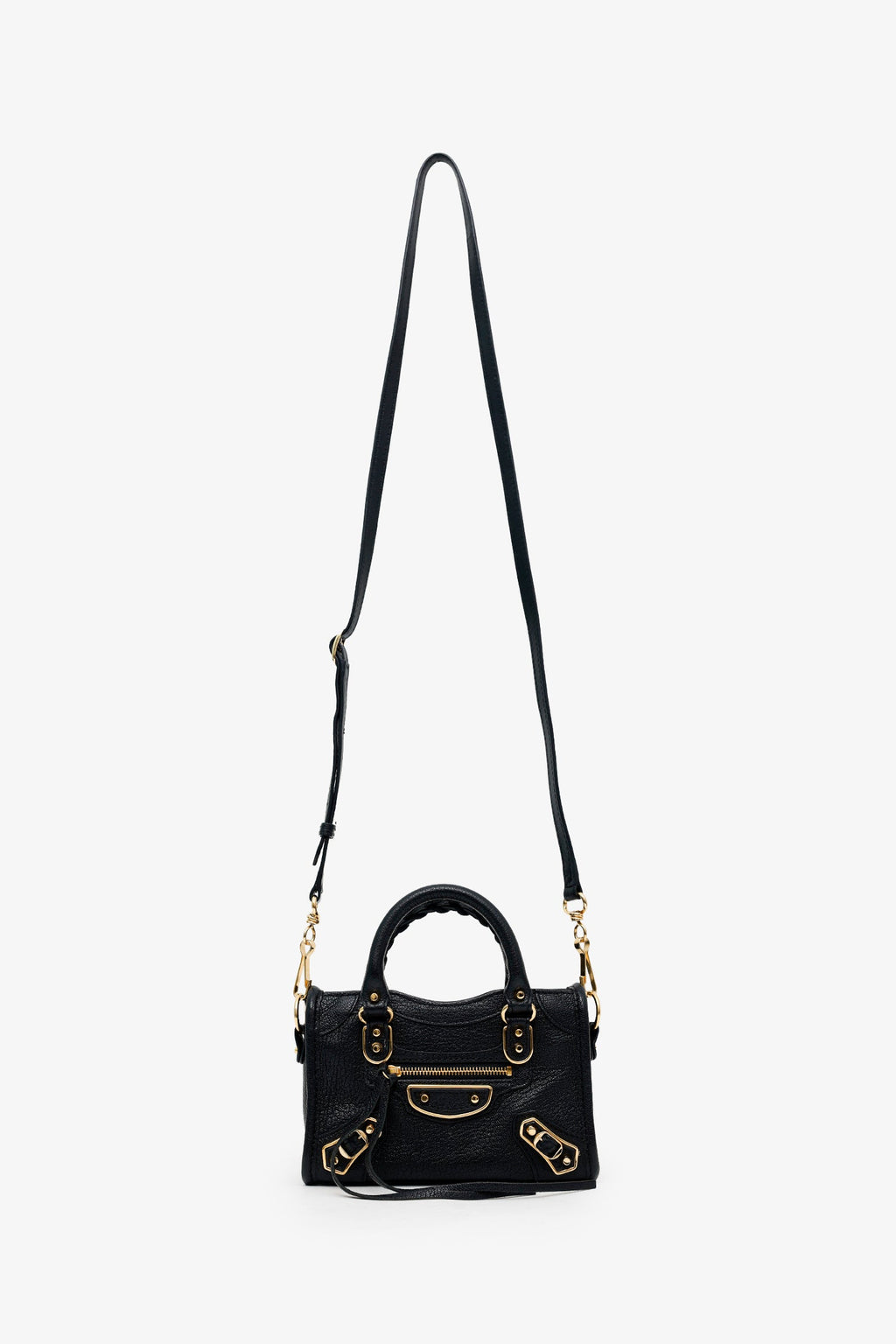 Balenciaga Black Leather Nano Edge City Bag GHW With Strap