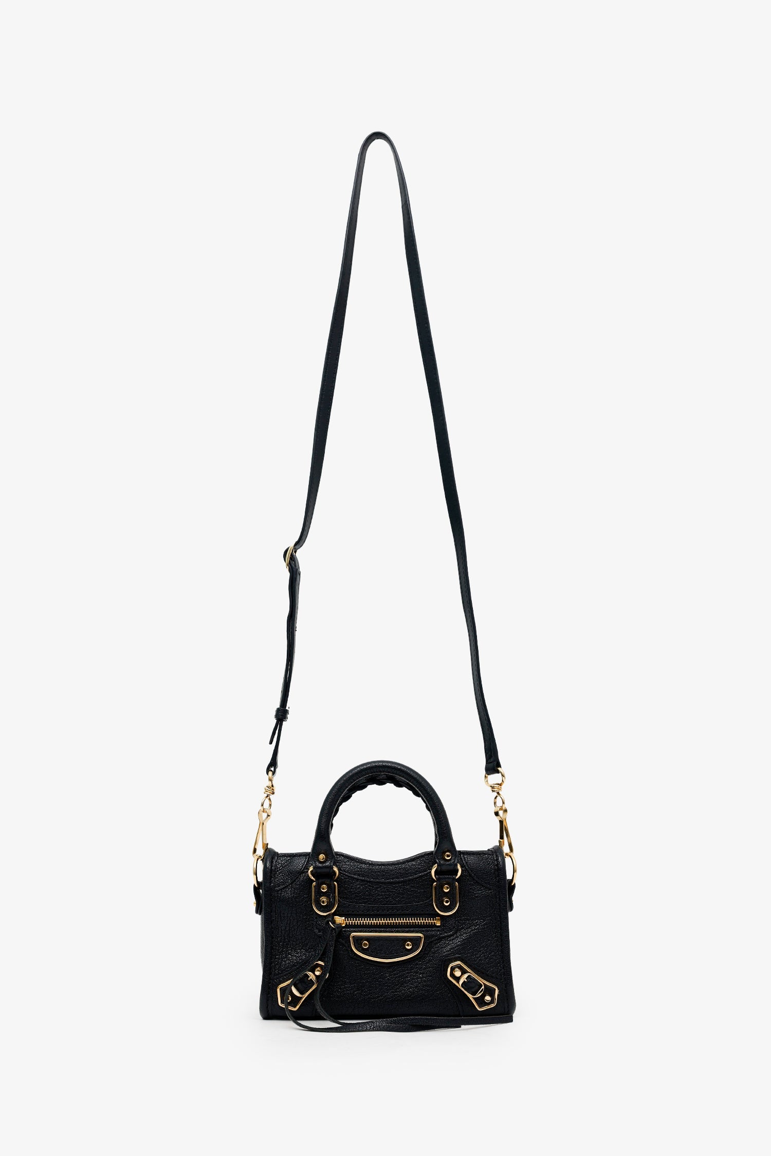Balenciaga Black Leather Nano Edge City Bag GHW With Strap