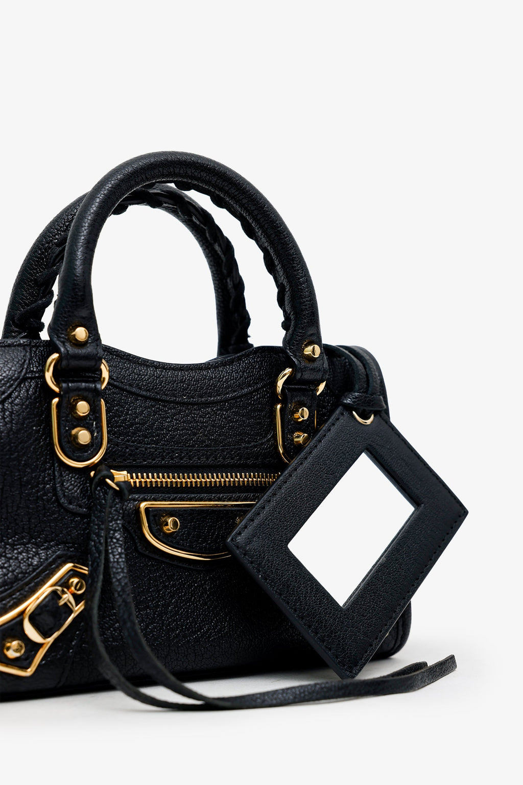 Balenciaga Black Leather Nano Edge City Bag GHW With Strap