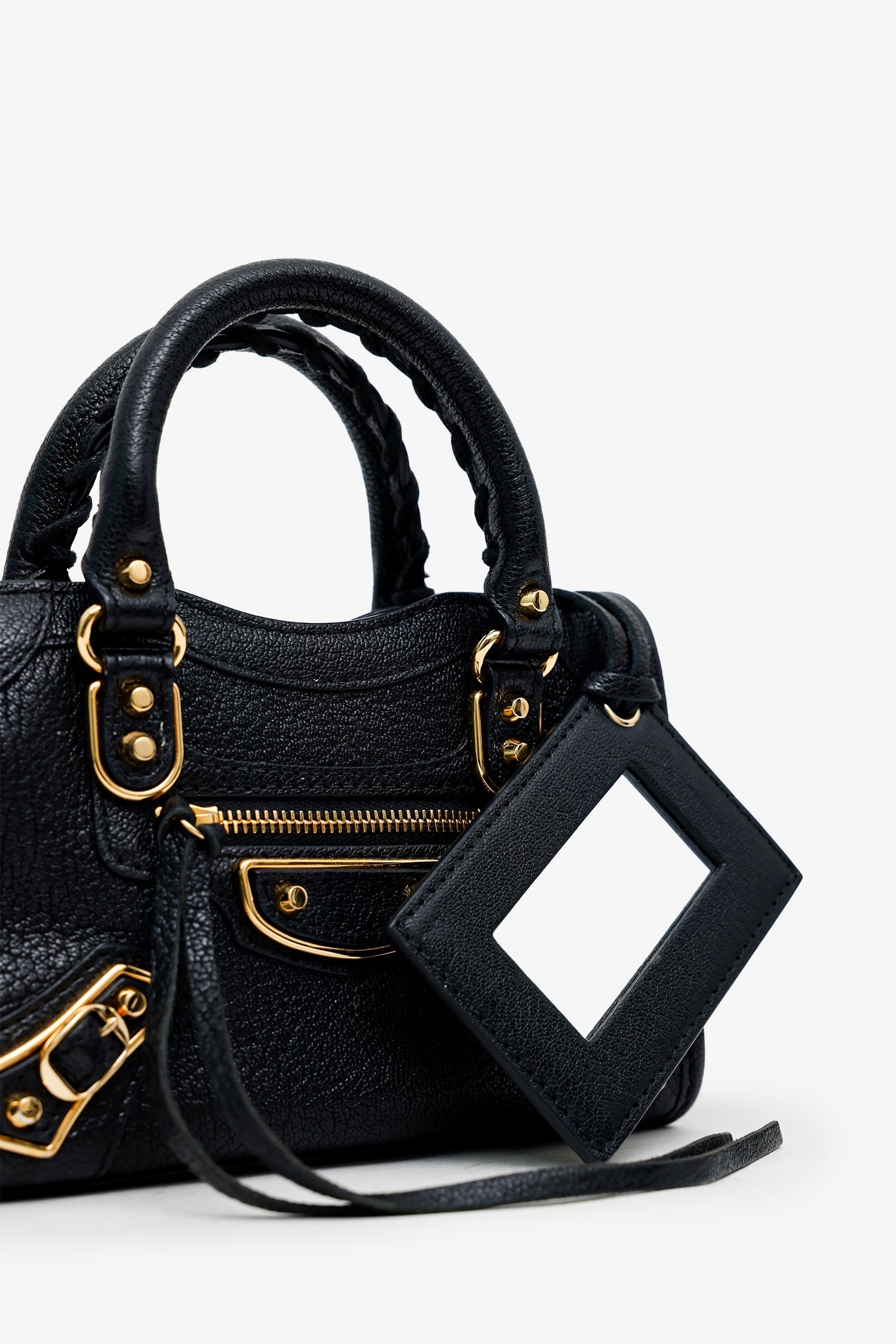 Balenciaga Black Leather Nano Edge City Bag GHW With Strap