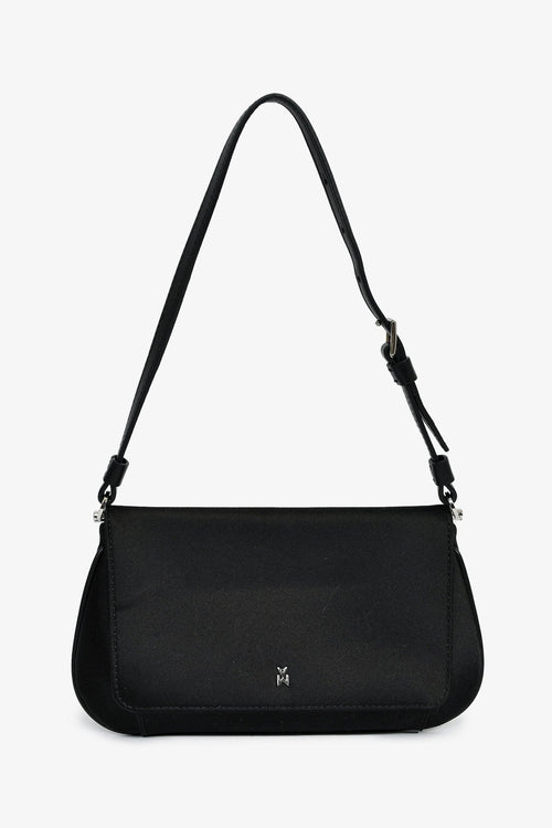 Amina Muaddi Black Satin 'Amina Mini' Shoulder Bag