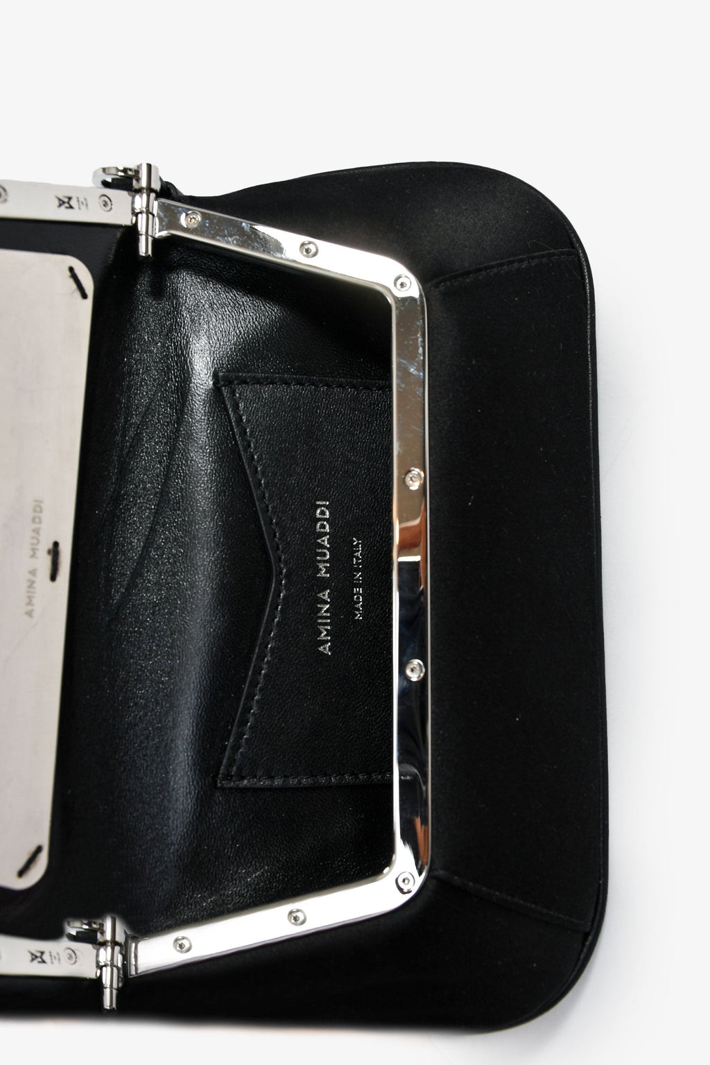 Amina Muaddi Black Satin 'Amina Mini' Shoulder Bag