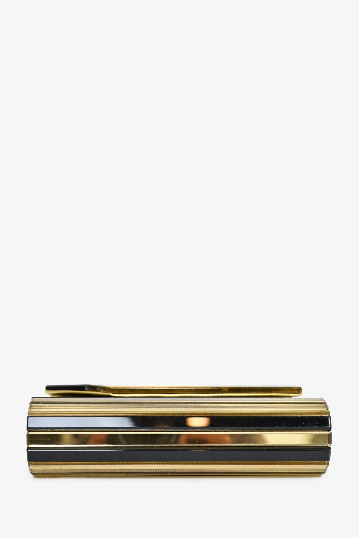 Jimmy Choo Black/Gold Acrylic Clutch With Chain