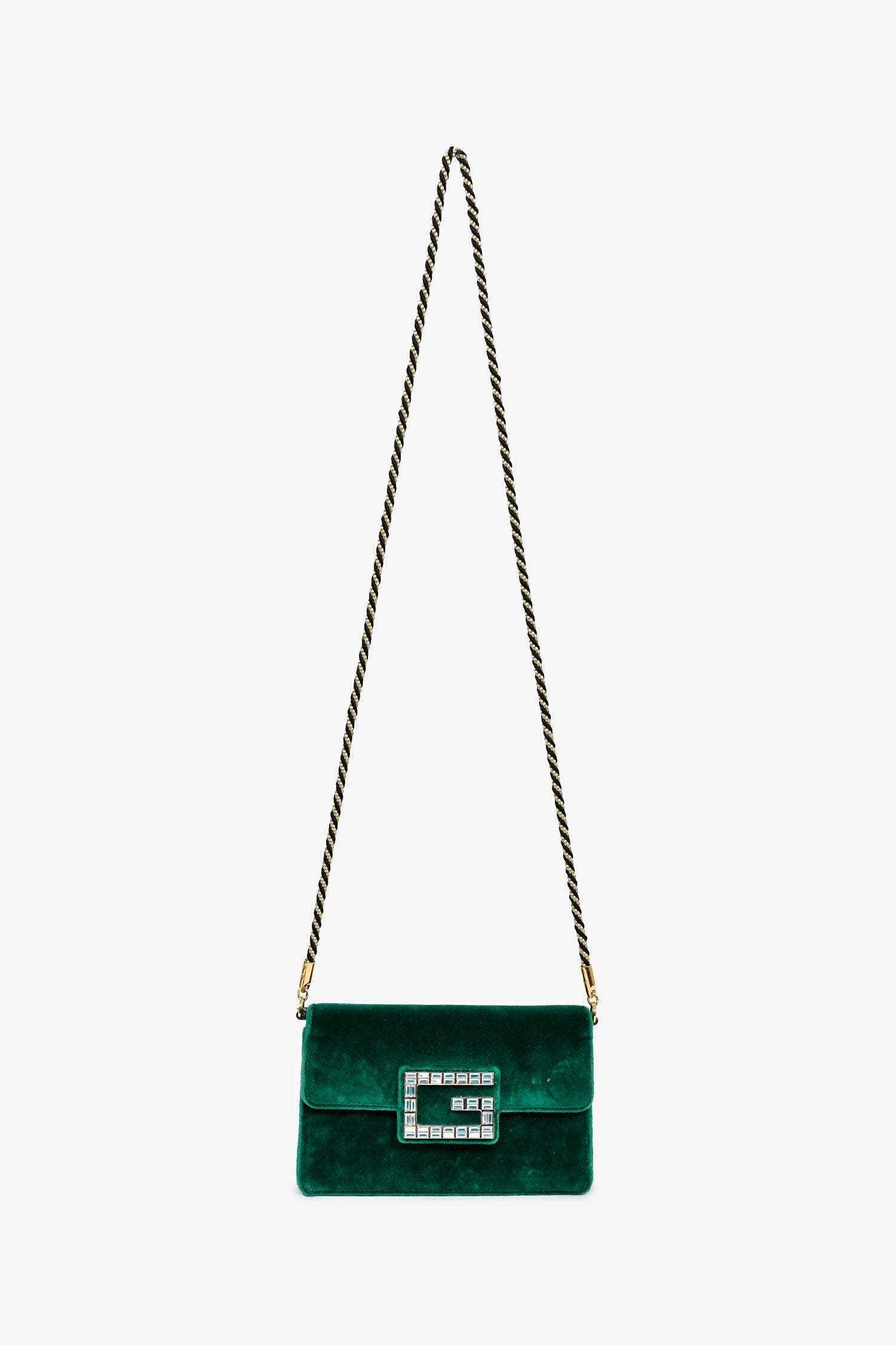 Gucci Green Velvet GG Crystal 'Broadway' Mini Shoulder Bag