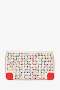 Christian Louboutin White/Red Leather Multicoloured Studded Clutch With Chain