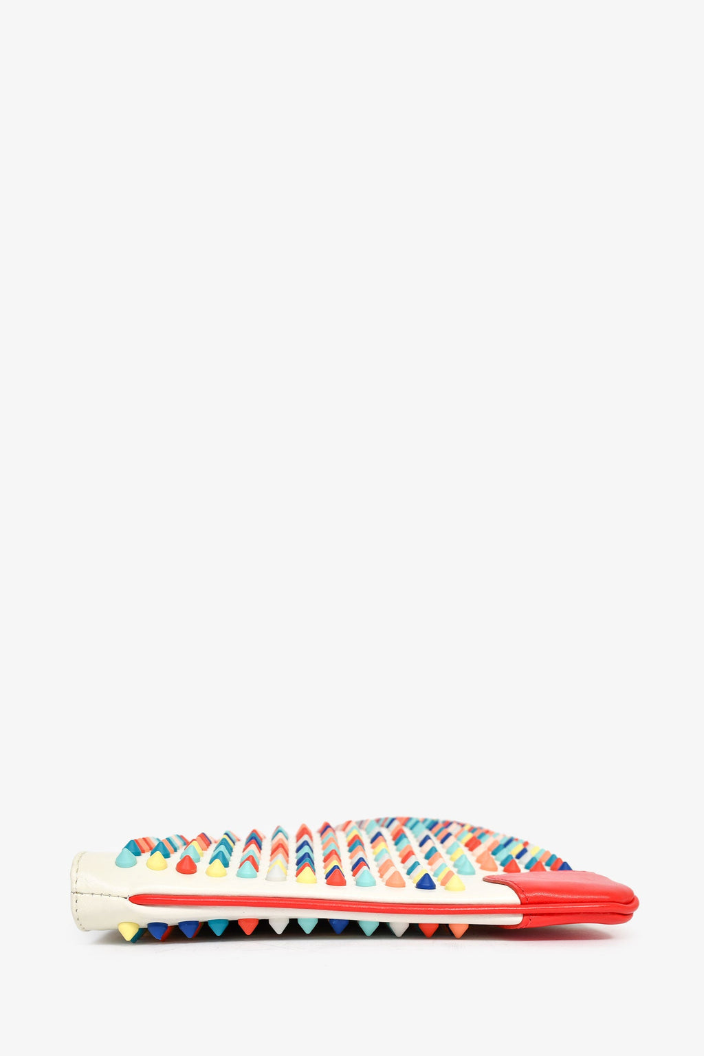 Christian Louboutin White/Red Leather Multicoloured Studded Clutch With Chain