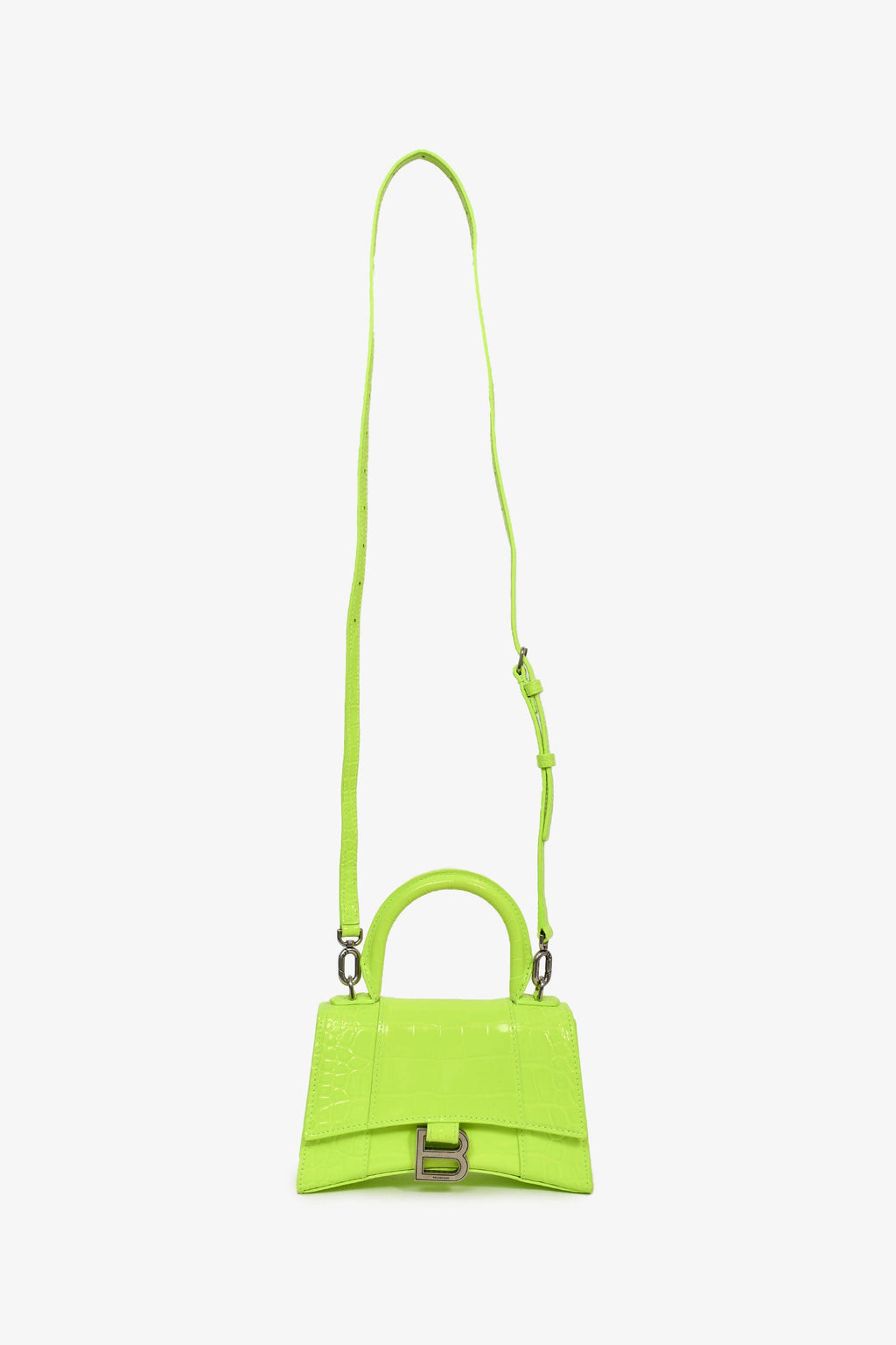Balenciaga Neon Yellow  Croc Embossed XS Hourglass Top Handle Bag
