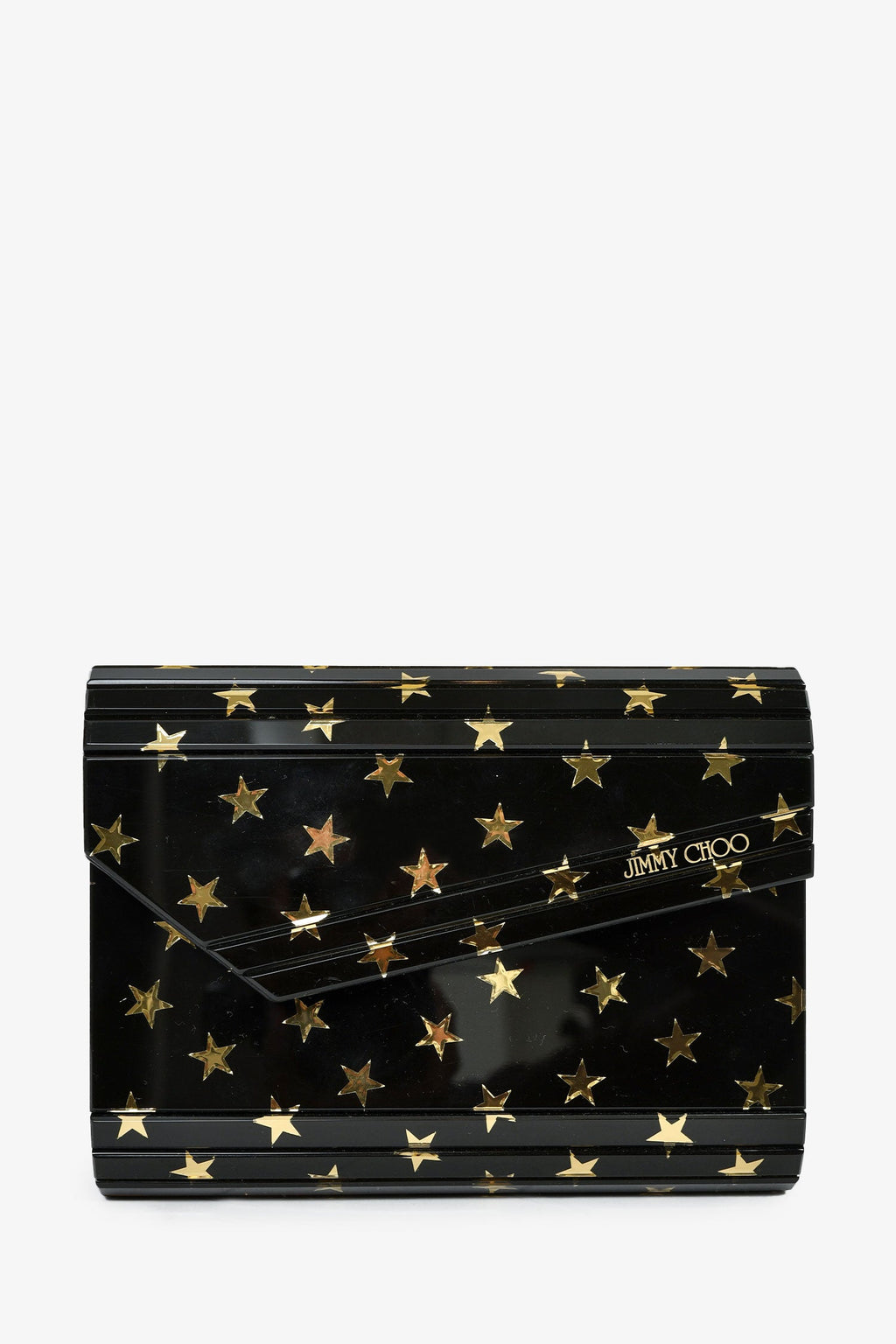 Jimmy Choo Black/Gold Acrylic Star Clutch With Chain