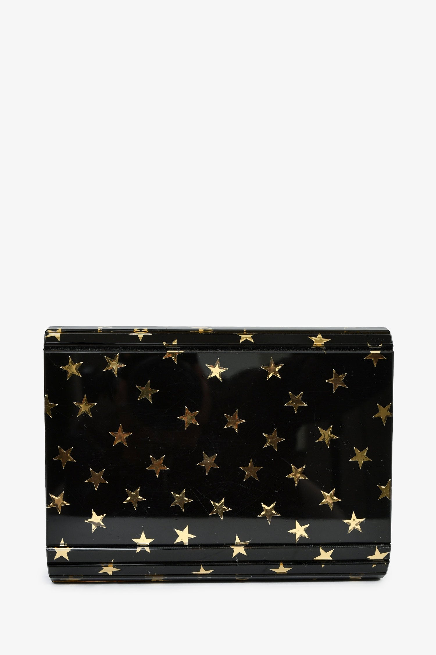 Jimmy Choo Black/Gold Acrylic Star Clutch With Chain
