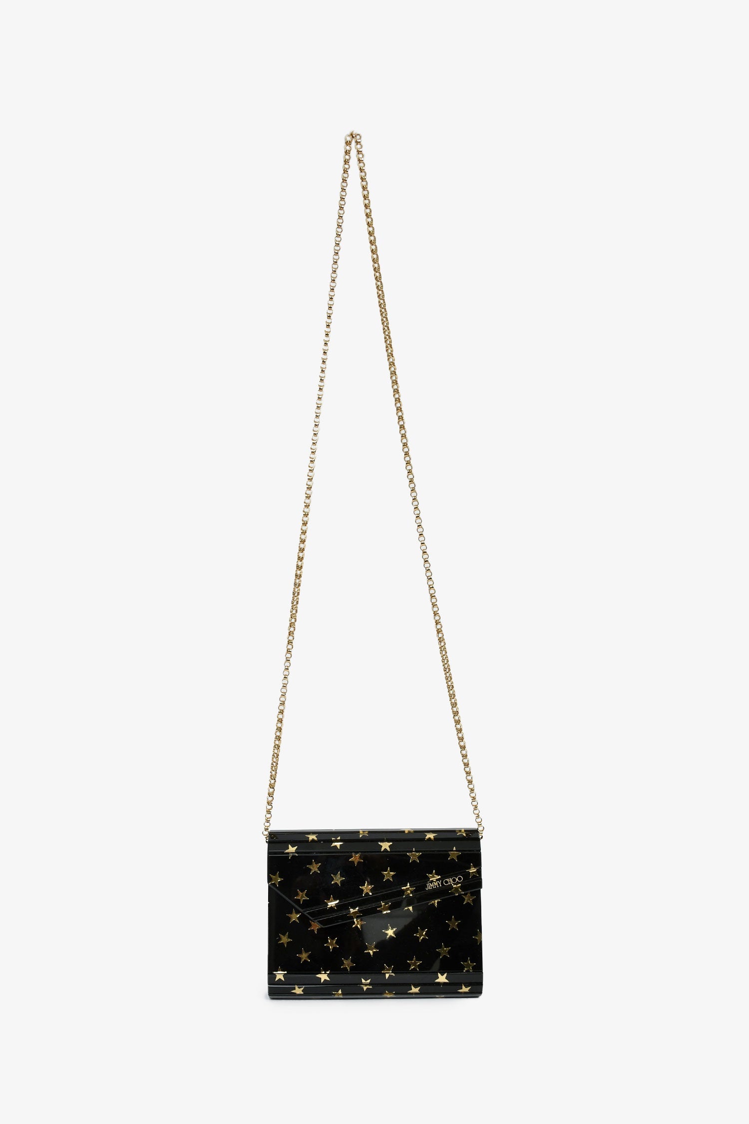Jimmy Choo Black/Gold Acrylic Star Clutch With Chain