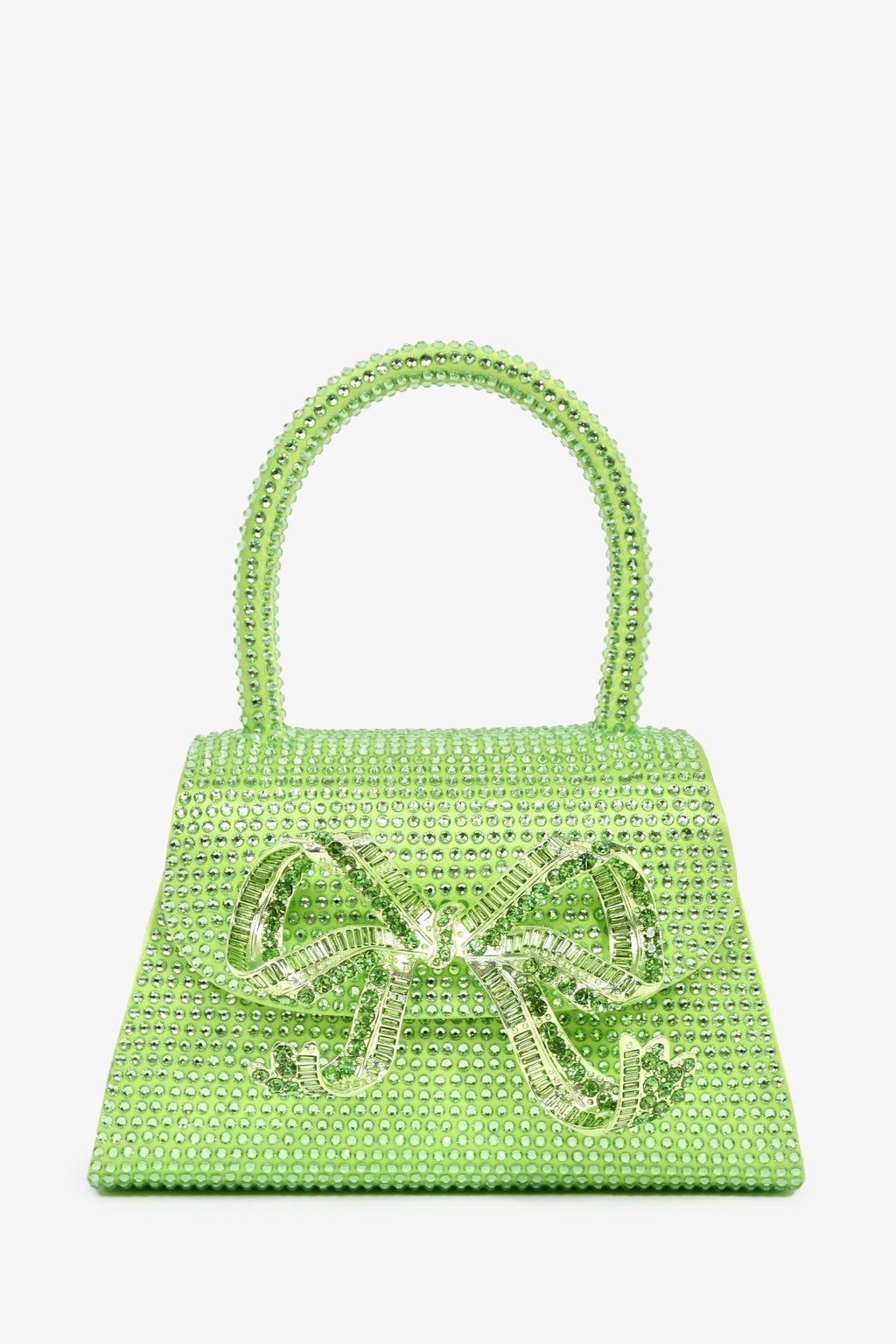 Self-Portrait Green Silk 'The Bow' Embellished Mini Top Handle Bag With Strap
