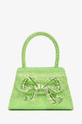 Self-Portrait Green Silk 'The Bow' Embellished Mini Top Handle Bag With Strap