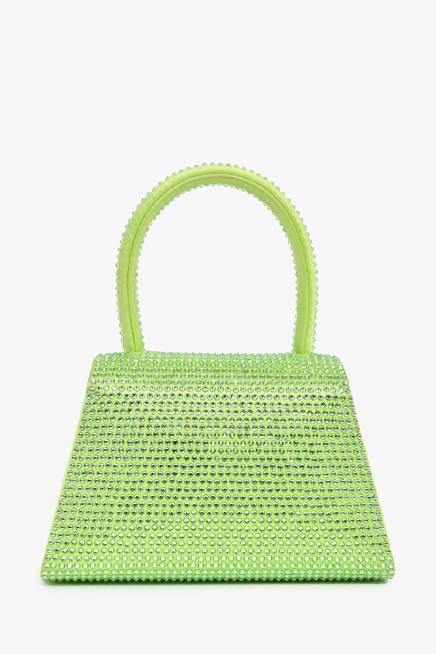 Self-Portrait Green Silk 'The Bow' Embellished Mini Top Handle Bag With Strap