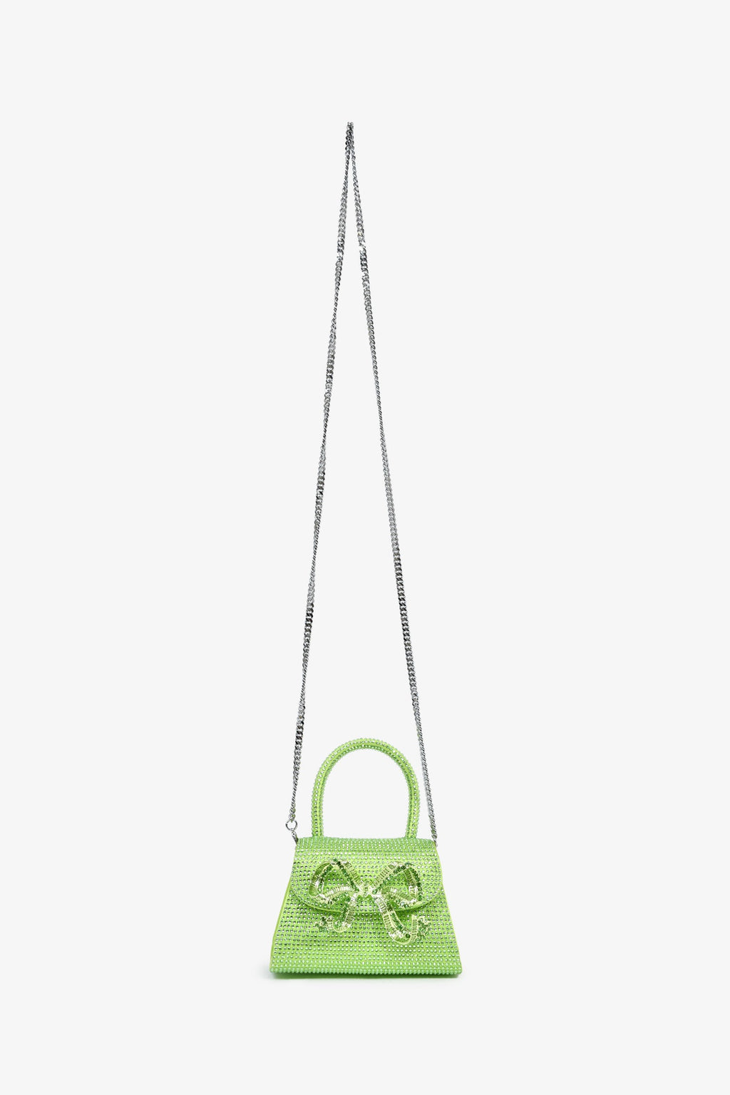 Self-Portrait Green Silk 'The Bow' Embellished Mini Top Handle Bag With Strap