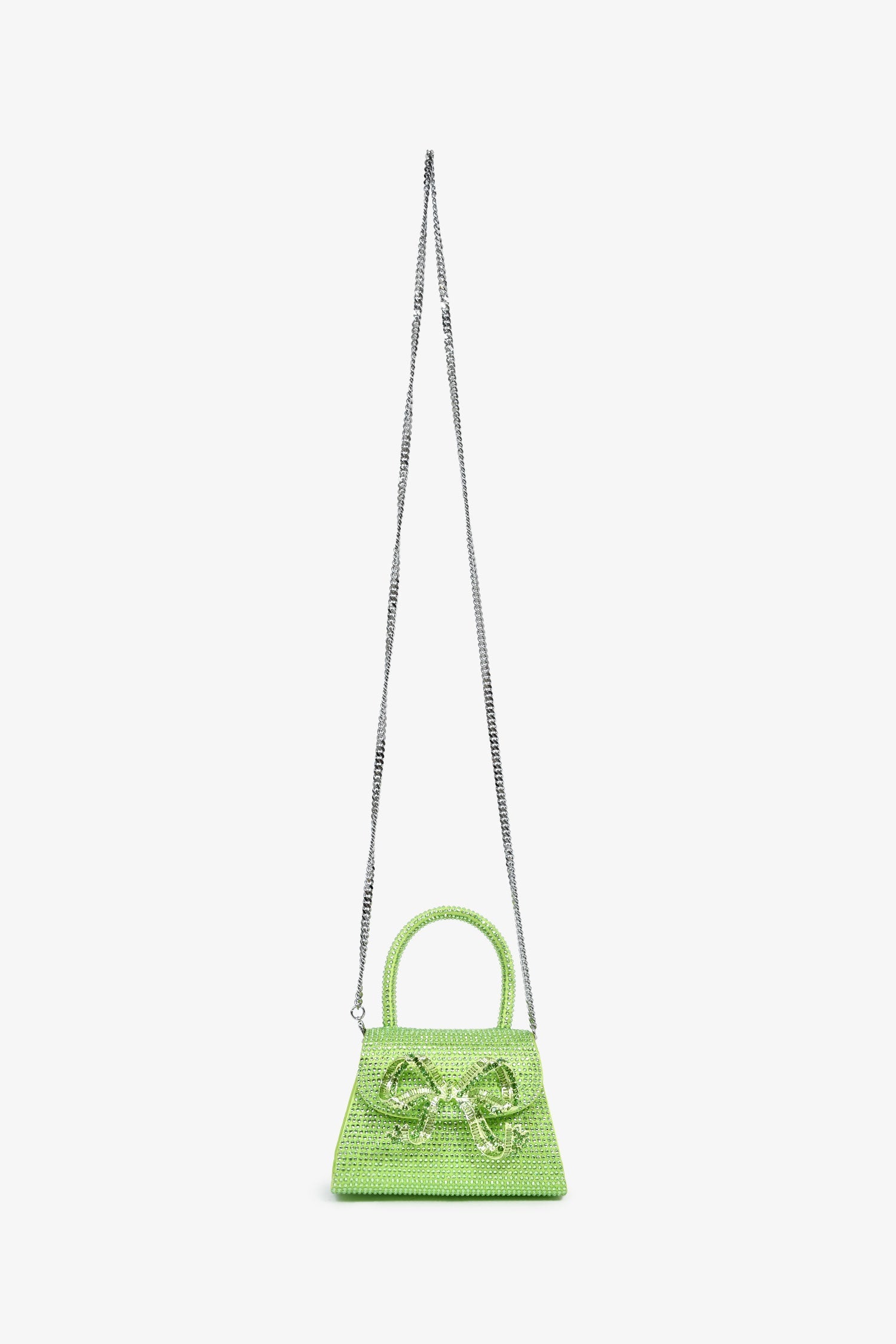 Self-Portrait Green Silk 'The Bow' Embellished Mini Top Handle Bag With Strap