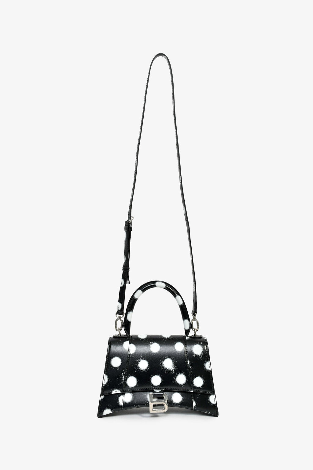 Balenciaga Black/White Leather Polk-a-Dot Small 'Hourglass' Top Handle Bag