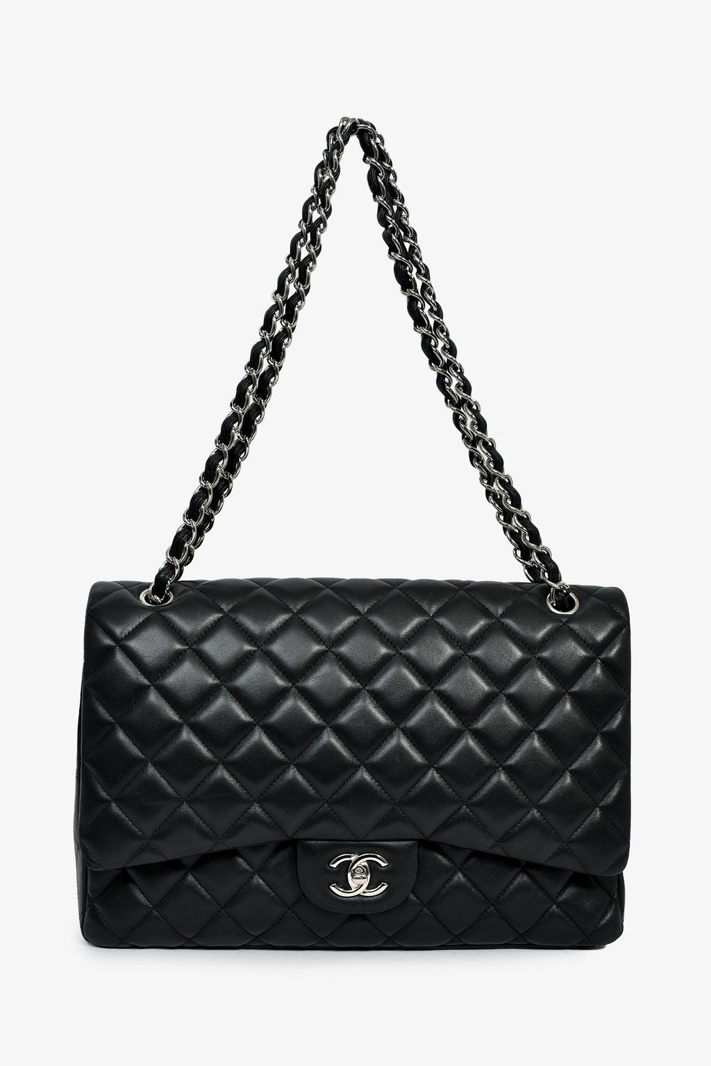 Pre-Loved Chanel™ 2011 Black Lambskin Maxi Single Flap Shoulder Bag