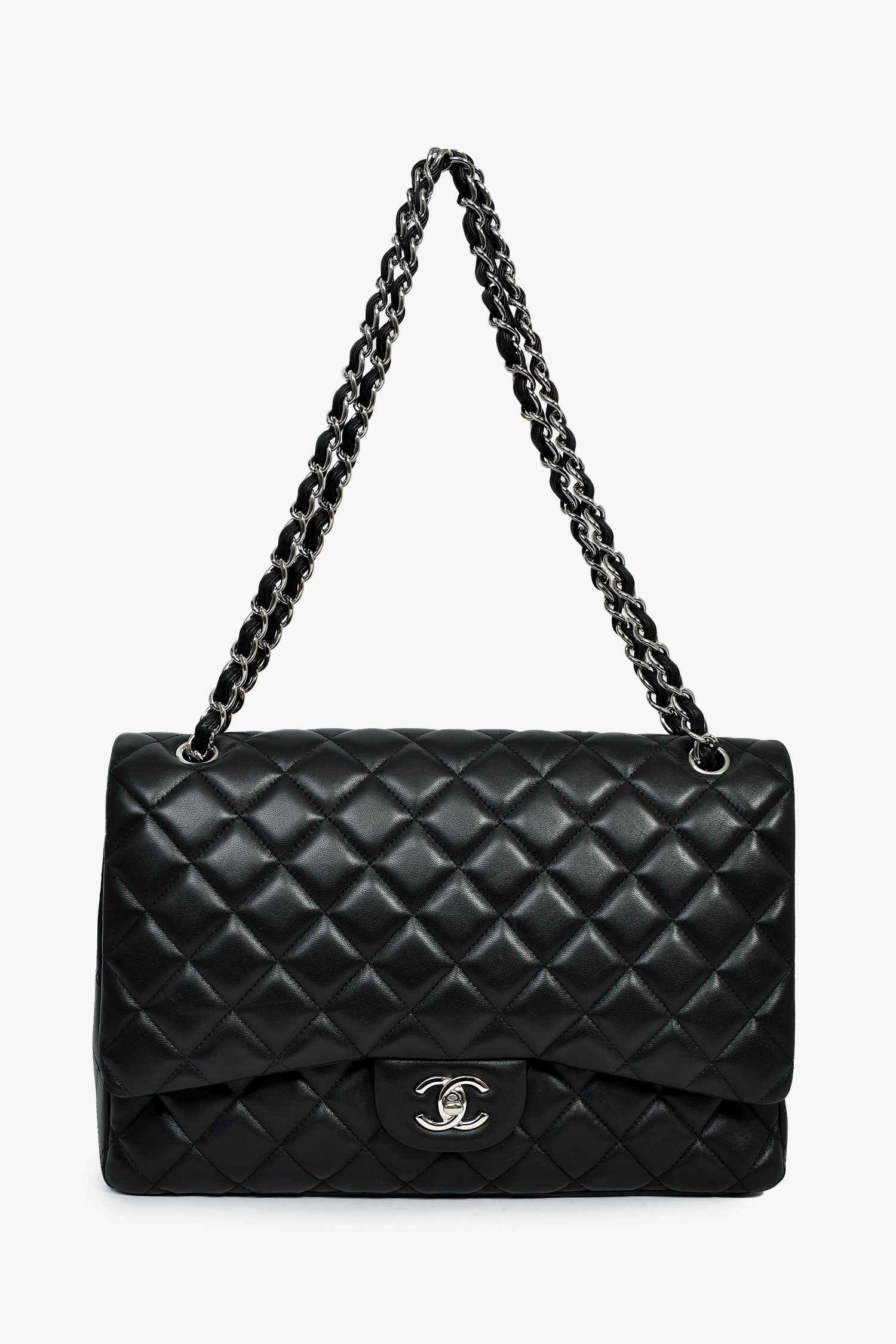 Pre-Loved Chanel™ 2011 Black Lambskin Maxi Single Flap Shoulder Bag