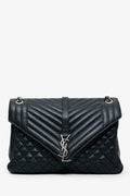 Saint Laurent Black Chevron Tri-Quilted Leather Monogram Large College Bag
