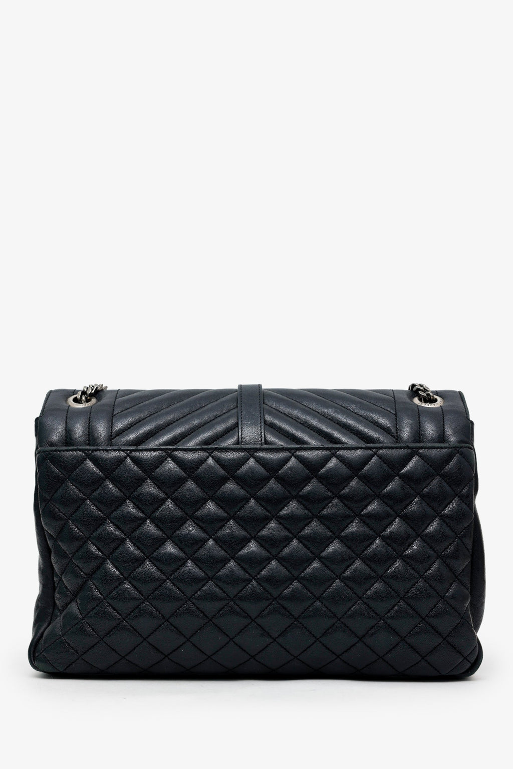 Saint Laurent Black Chevron Tri-Quilted Leather Monogram Large College Bag