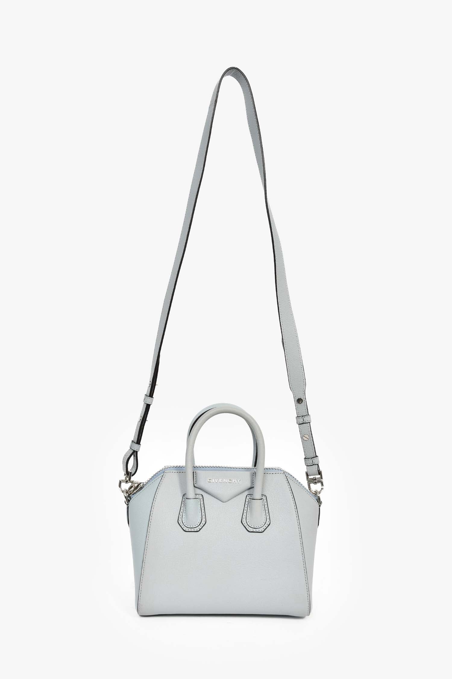 Givenchy Light Blue Leather Mini Antigona Bag With Strap