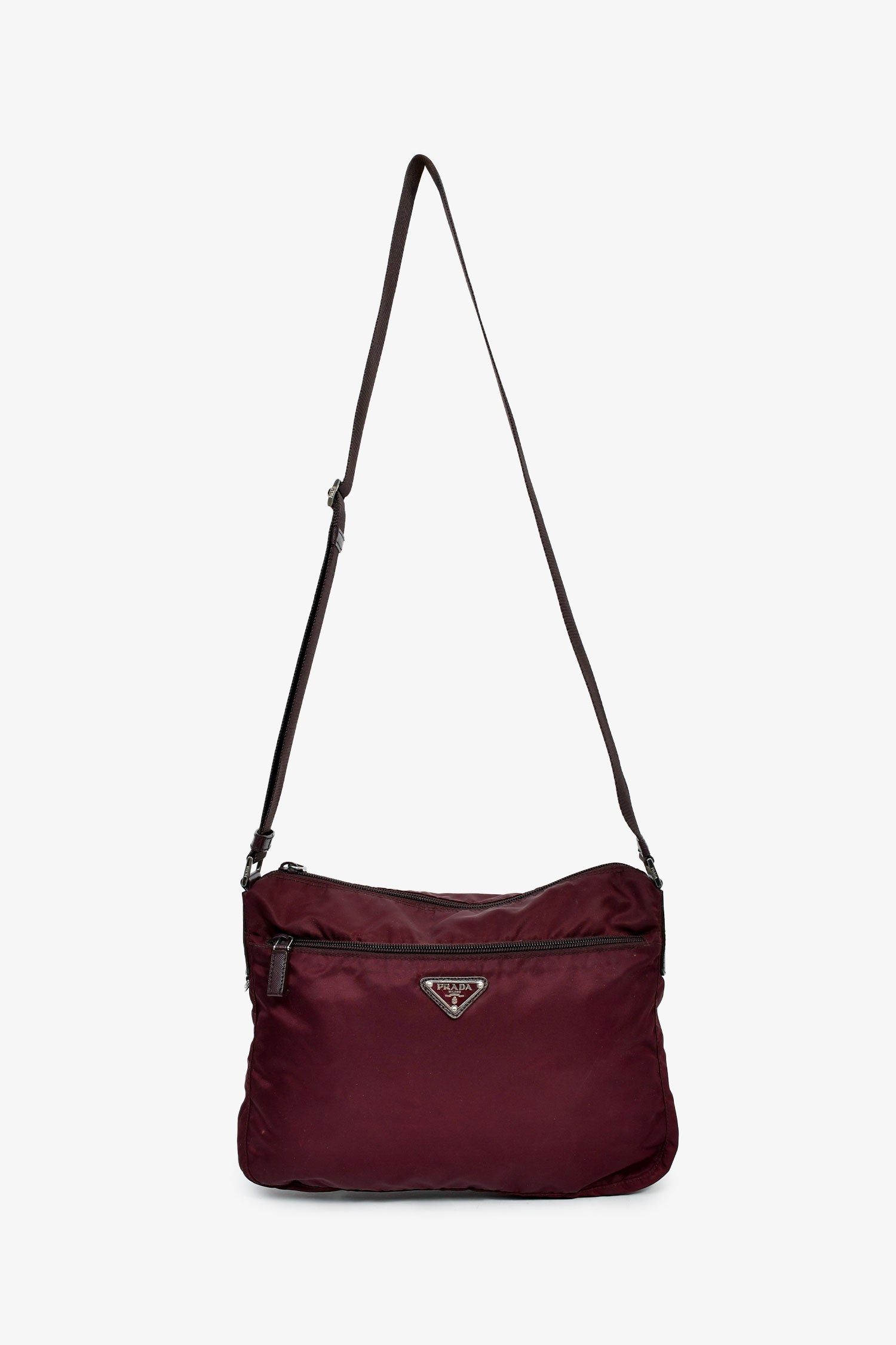 Prada Burgundy Nylon Tessuto Messenger Bag