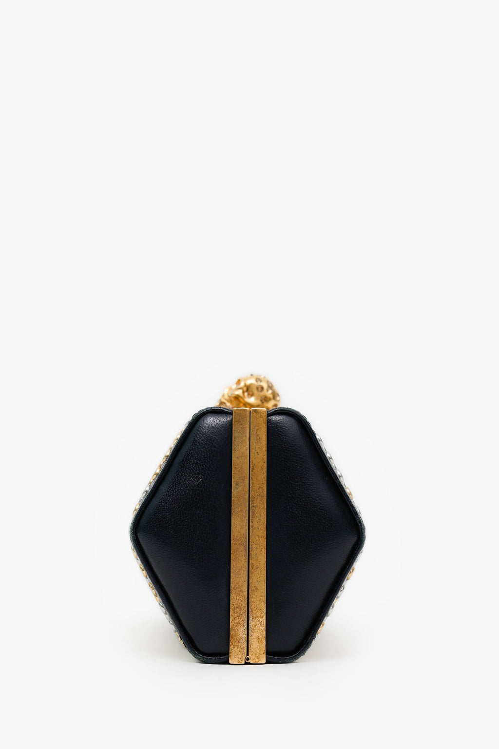 Alexander McQueen Black Leather Hexagon Studded Clutch With Strap